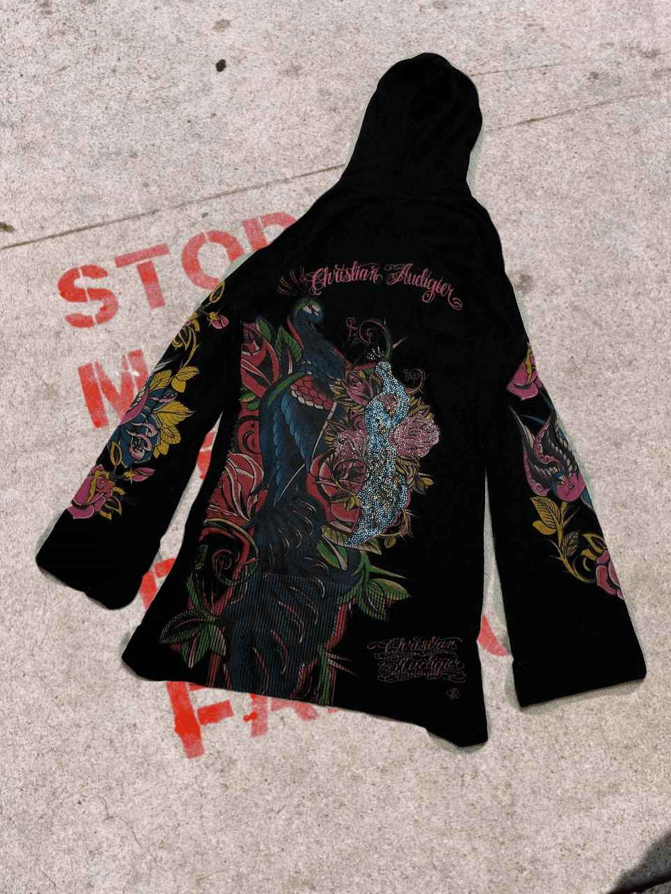 Christian Audigier Christian Audigier Knit LONG Sweater Graphic Tattoo Design Size L / US 10 / IT 46 - 1 Thumbnail