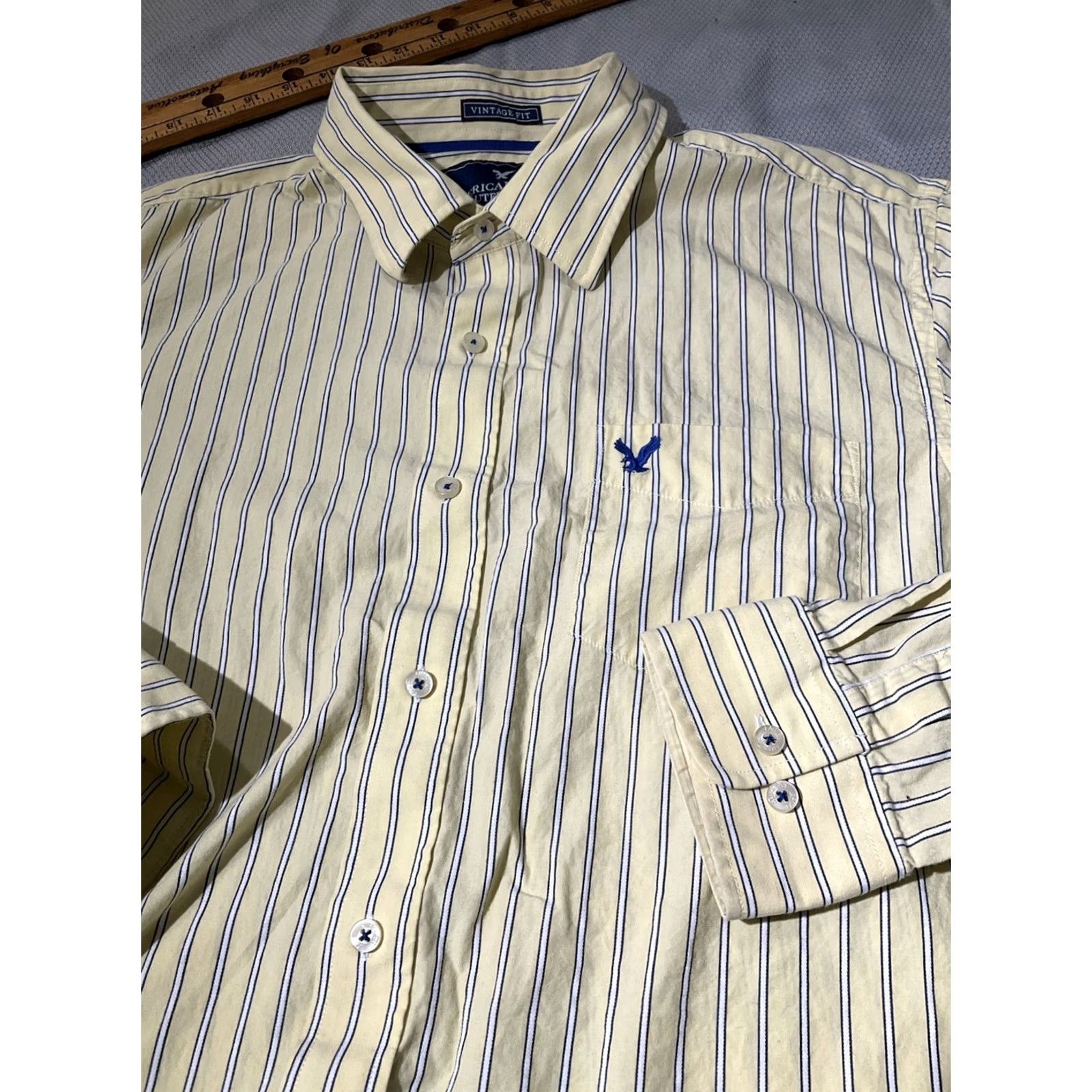 Vintage American Eagle Shirt Mens 2XL Yellow Workwear Button-Up Casual Preppy 90s USA Retro Grunge Hip Hop City Vintage-None Size US XXL / EU 58 / 5 - 2 Thumbnail