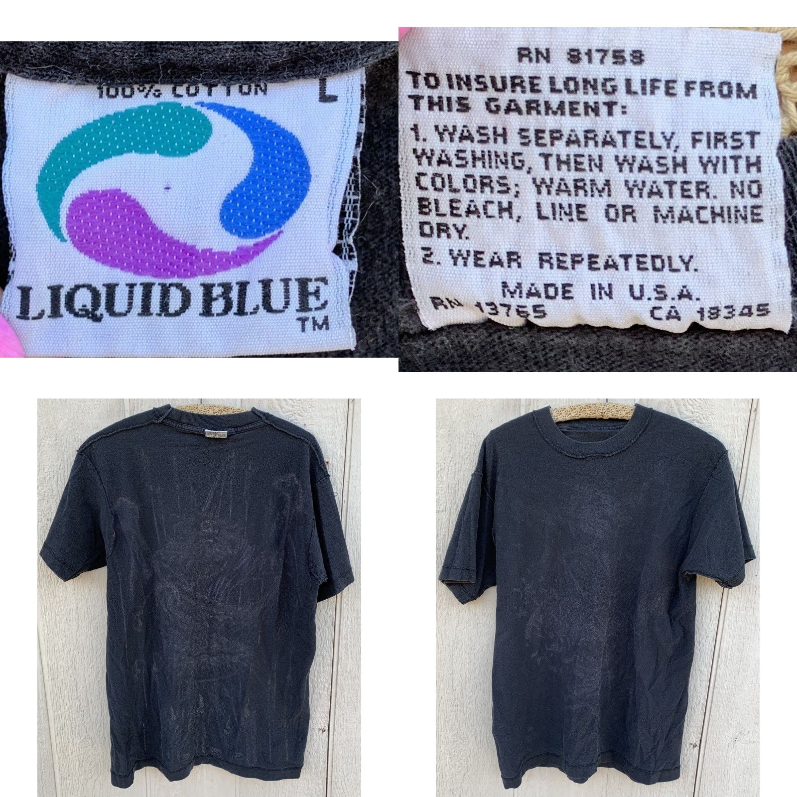 Liquid Blue VINTAGE Liquid Blue T-Shirt Men L Black 90s Graphic Front Back Single Stitch 100% Cotton USA Made Size L Size US L / EU 52-54 / 3 - 10 Thumbnail