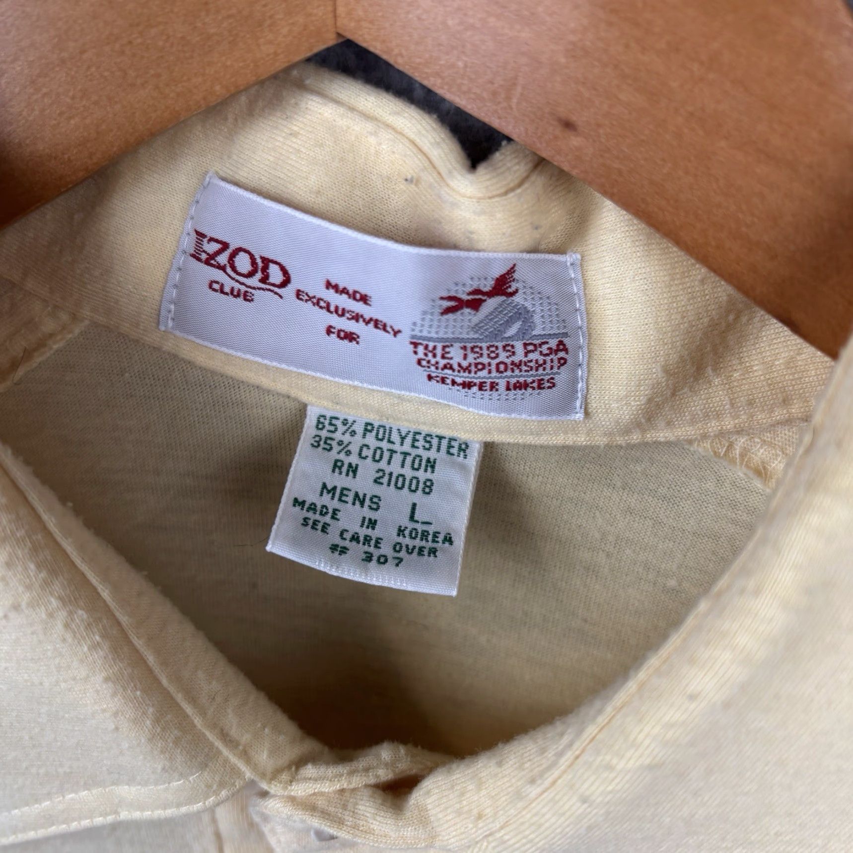 Izod VINTAGE IZOD Polo Shirt Mens Large Yellow 1989 PGA Championship Kemper Lakes Shirt Size US L / EU 52-54 / 3 - 4 Thumbnail