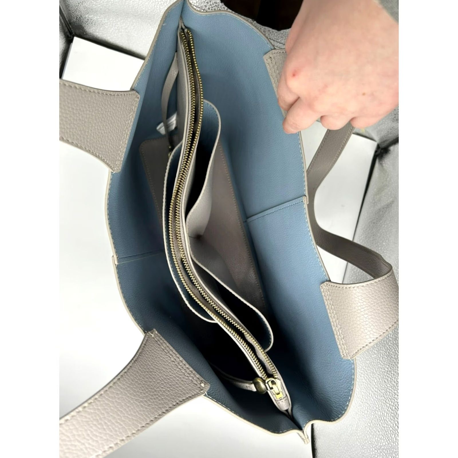 Vintage Hobo Gray Leather Tote Bag Tote Women Gray Leather with Dual Handles & Spacious Interior #6643 Size ONE SIZE - 6 Thumbnail