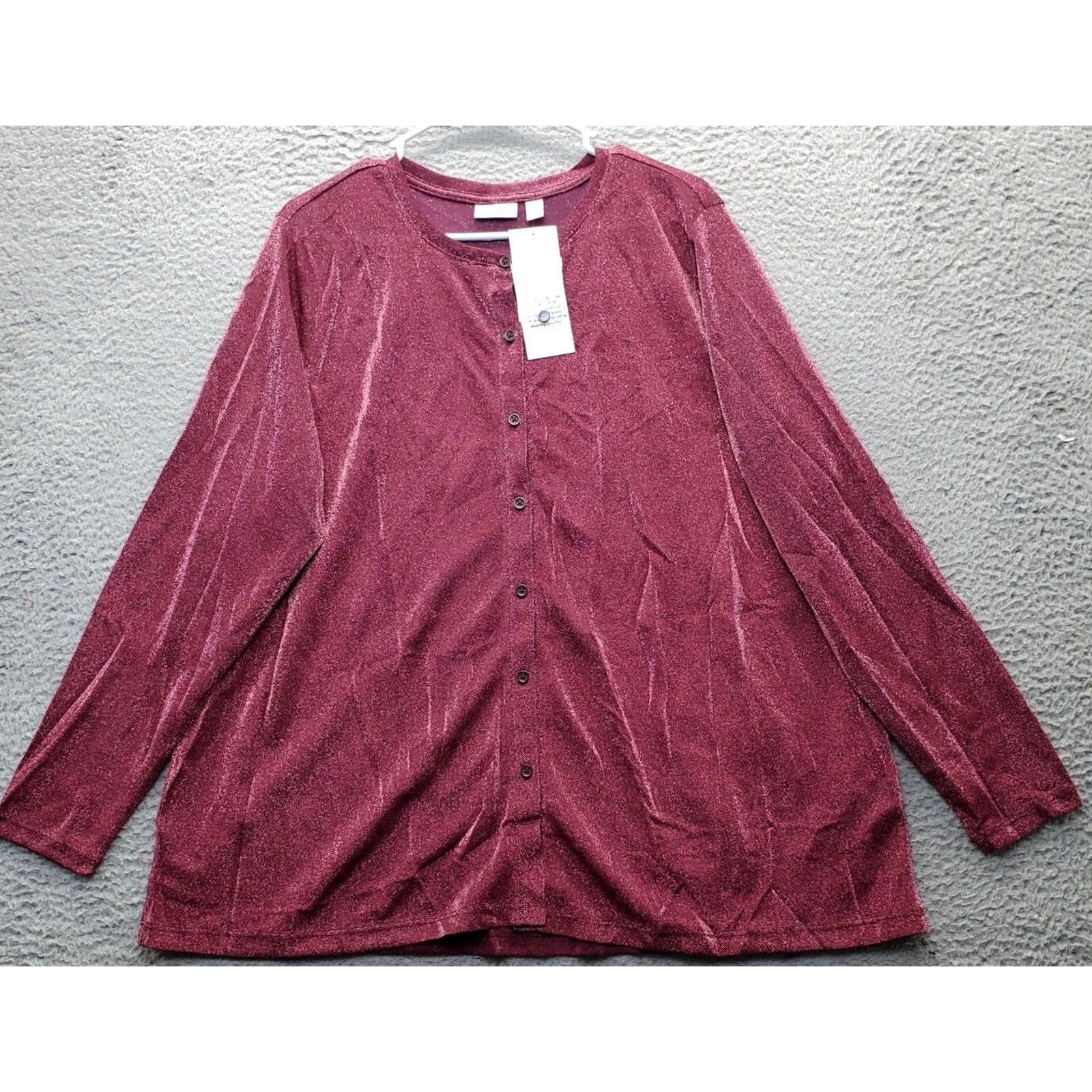 Logo 7 LOGO by Layers Blouse Womens XL Multi Nylon Metallic Long Sleeve Button Front Size XL / US 12-14 / IT 48-50 - 2 Thumbnail