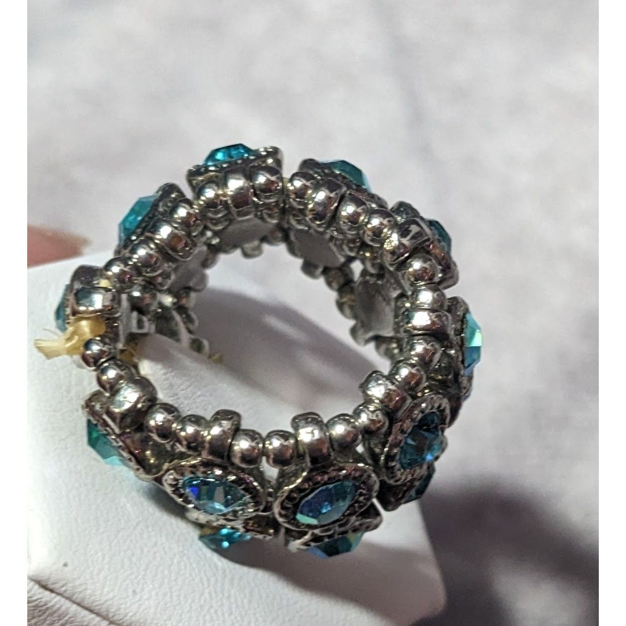 Other Chunky Glam Blue Rhinestone Silver Tone Stretch Ring Size 7 Size ONE SIZE - 7 Thumbnail