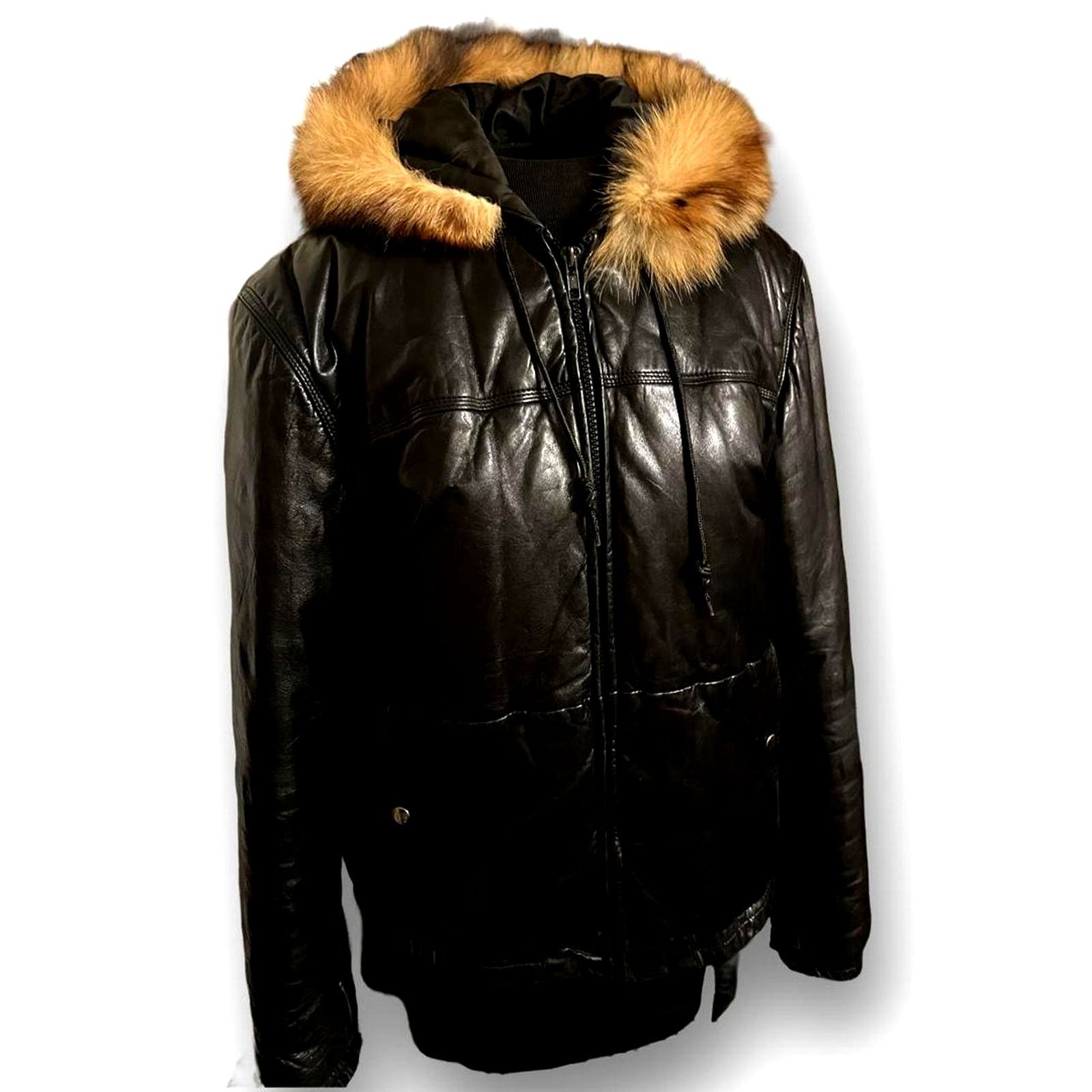 Wilsons Leather Vtg. '70s Leather Puff Bomber Jacket - Foxtail Trim Hood Size L / US 10 / IT 46 - 1 Thumbnail