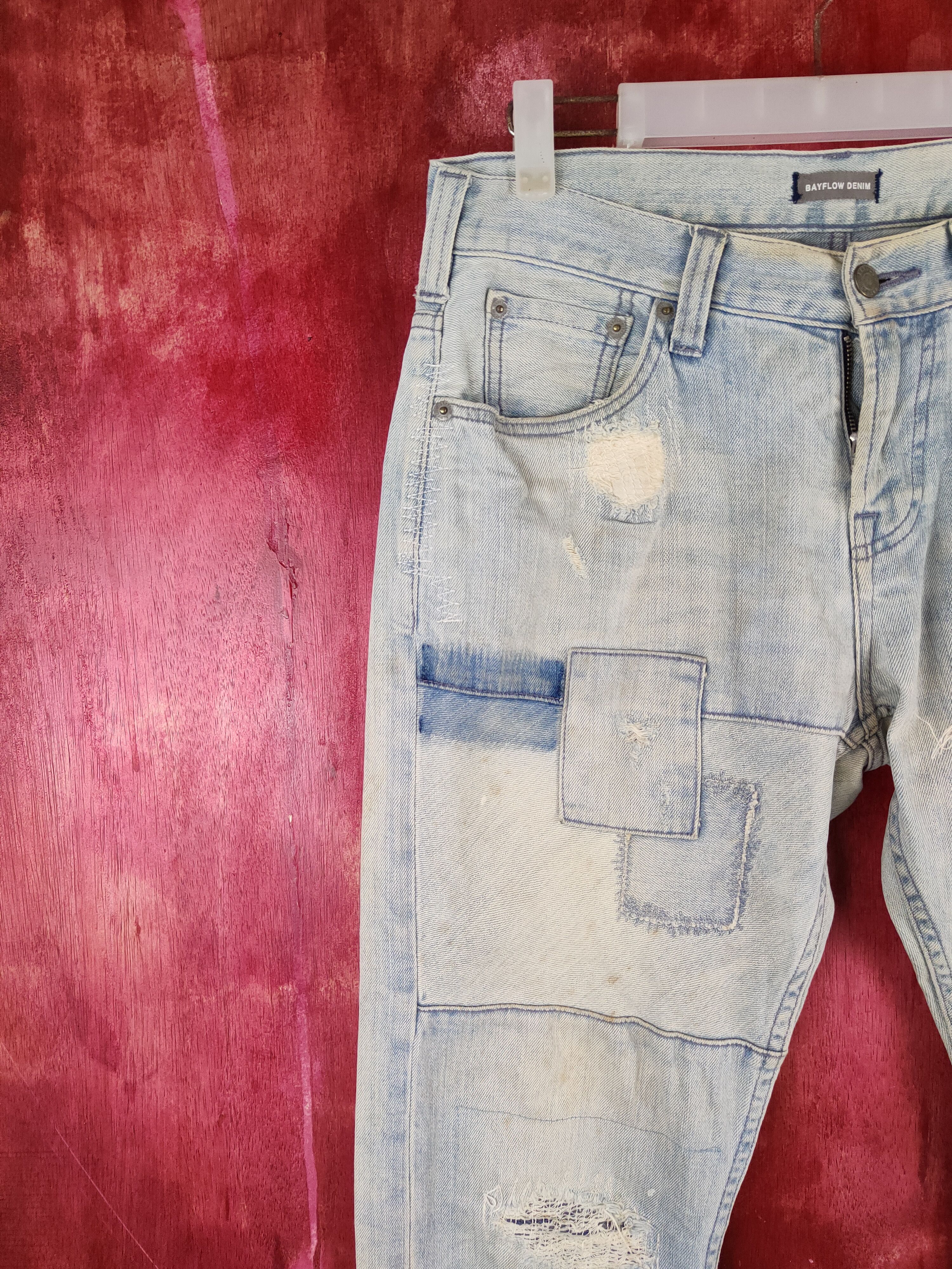 Japanese Brand Bayflow Blue Faded Distressed patchwork Denim #S1483 Size US 30 / EU 46 - 3 Thumbnail