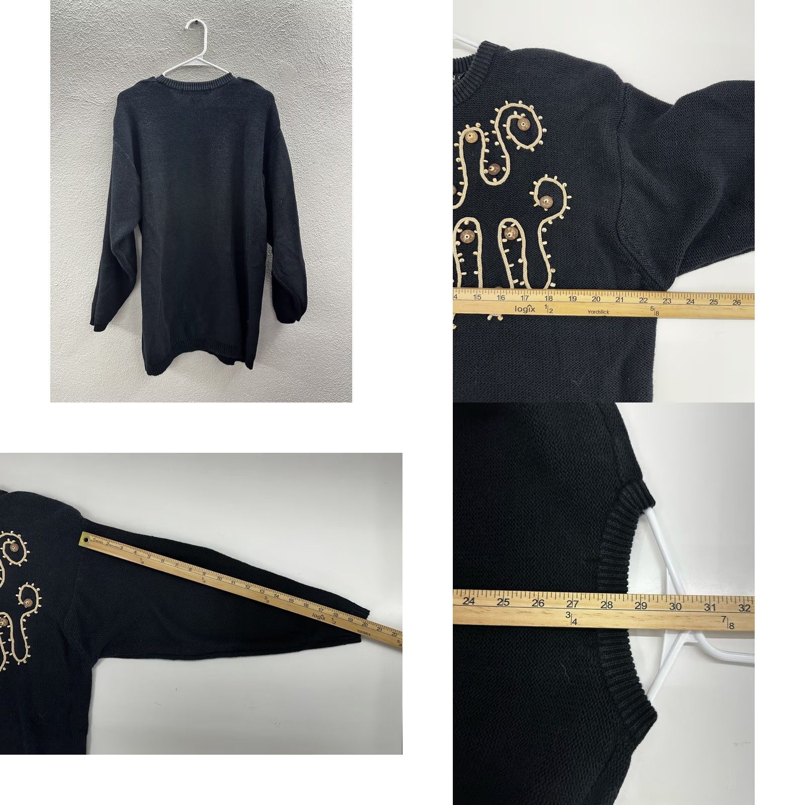Vintage IB Diffusion Sweater Knit Textured Beaded Black Vintage Womens Large Pullover Crew Neck Knit Long Sleeve Christmas Classic Felting? Size L / US 10 / IT 46 - 8 Thumbnail