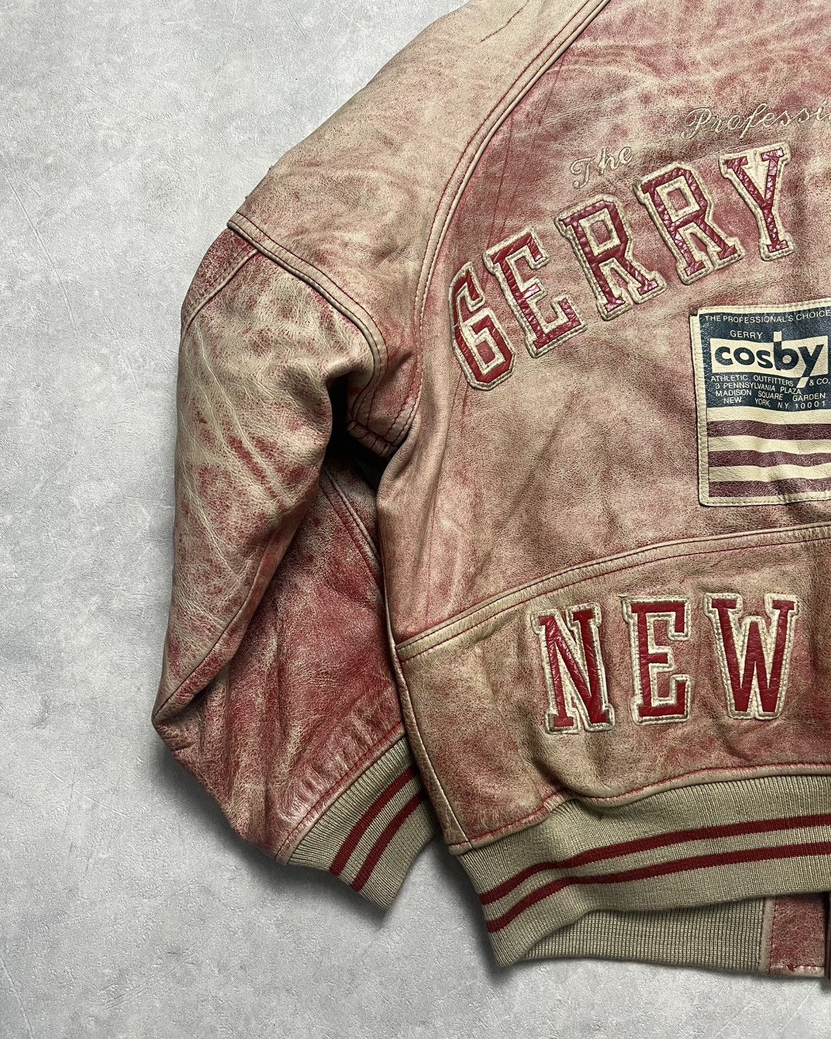 Genuine Leather Gerry Cosby ‘Salmon’ Faded Leather Varsity Jacket Size US M / EU 48-50 / 2 - 11 Thumbnail