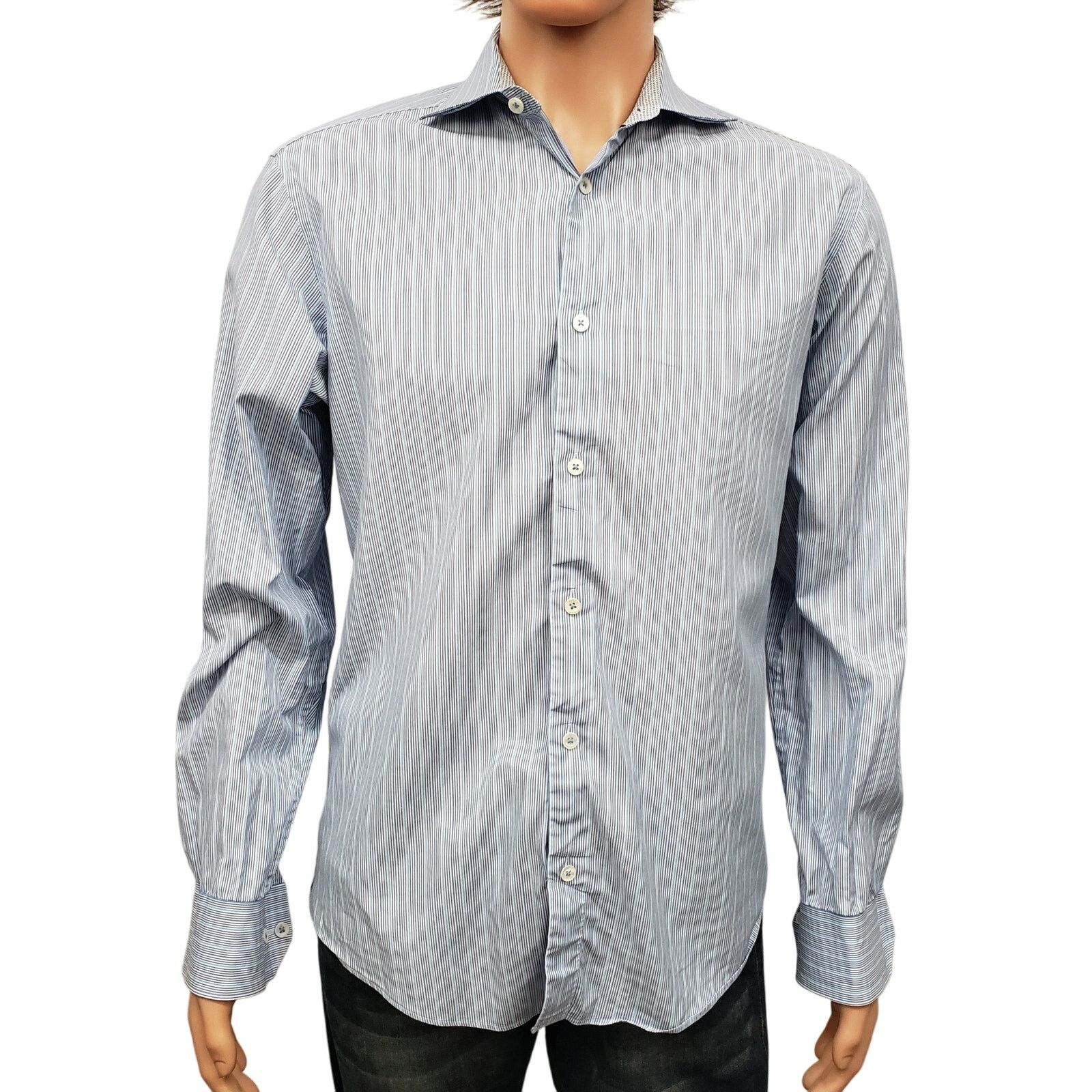 BUGATCHI Bugatchi Uomo Dress Shirt Striped Contrast Cuff 15.5 34/35 Size US S / EU 44-46 / 1 - 2 Thumbnail