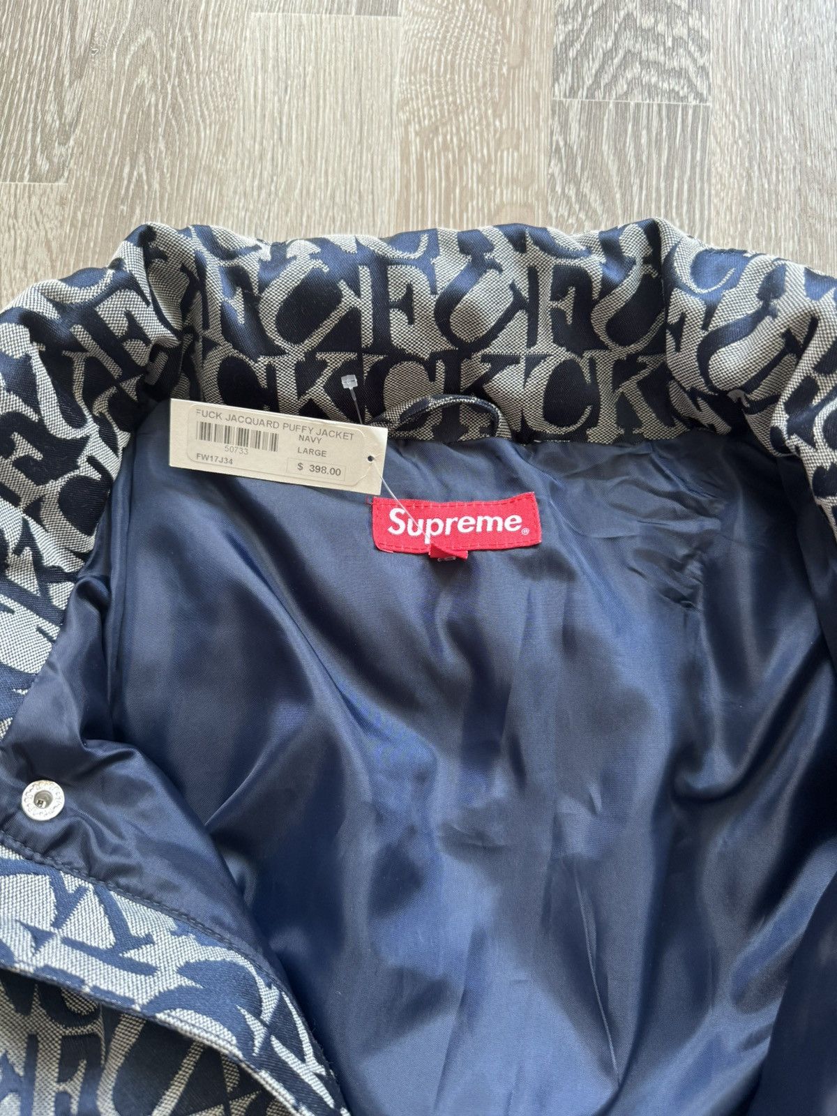 Supreme DS Supreme Fuck Jacquard Puffy Jacket Navy Size US L / EU 52-54 / 3 - 3 Thumbnail