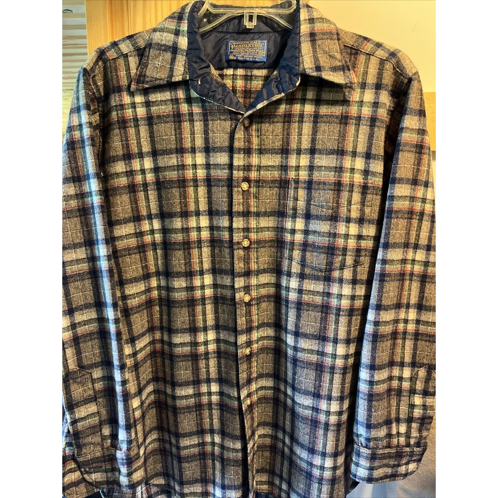 Pendleton Pendleton Mens Medium Gray Plaid Wool Flannel Slim Fit Shirt Size US M / EU 48-50 / 2 - 6 Thumbnail