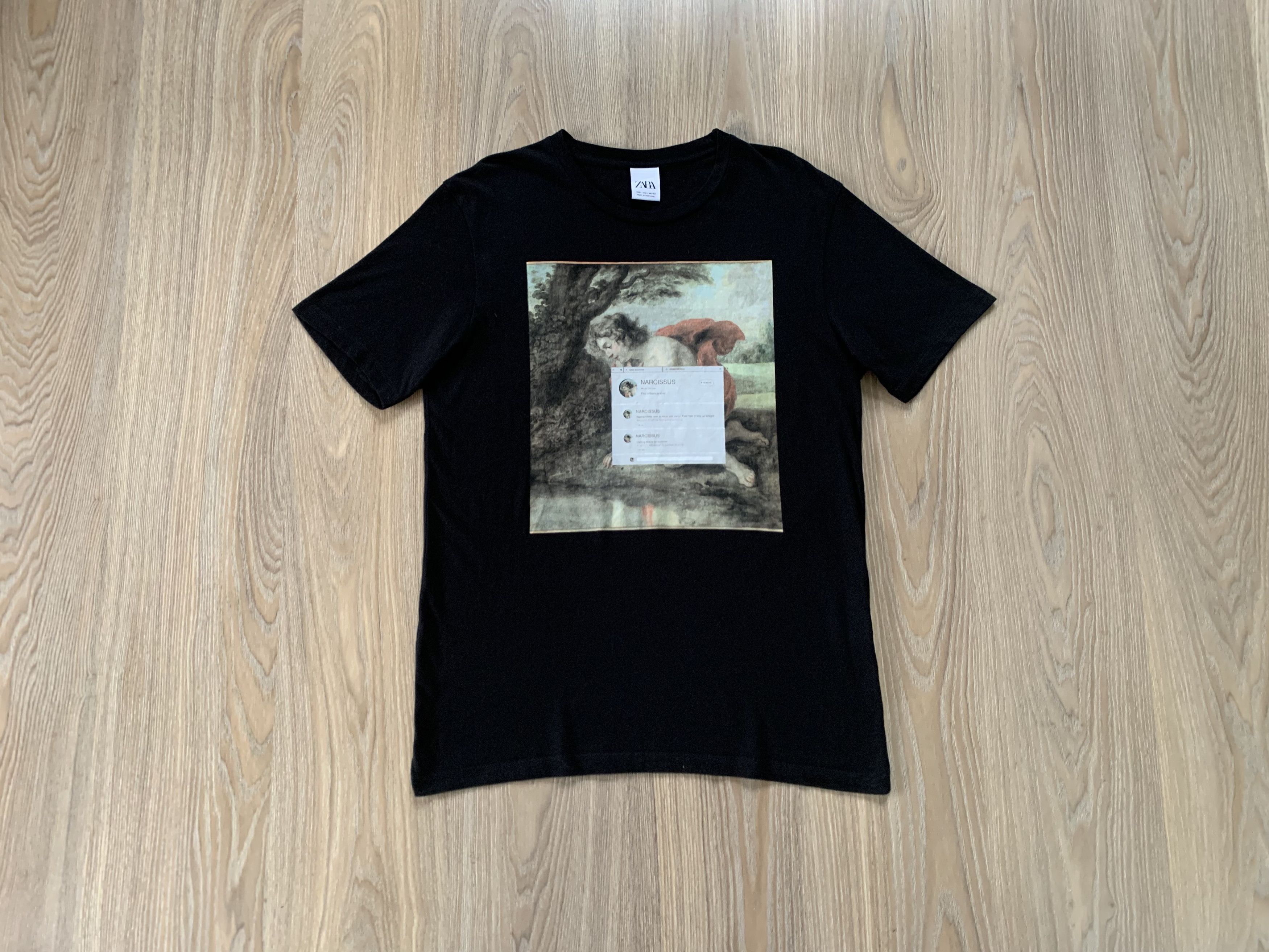 Zara Zara Black Printed T Shirt Size US L / EU 52-54 / 3 - 1 Thumbnail