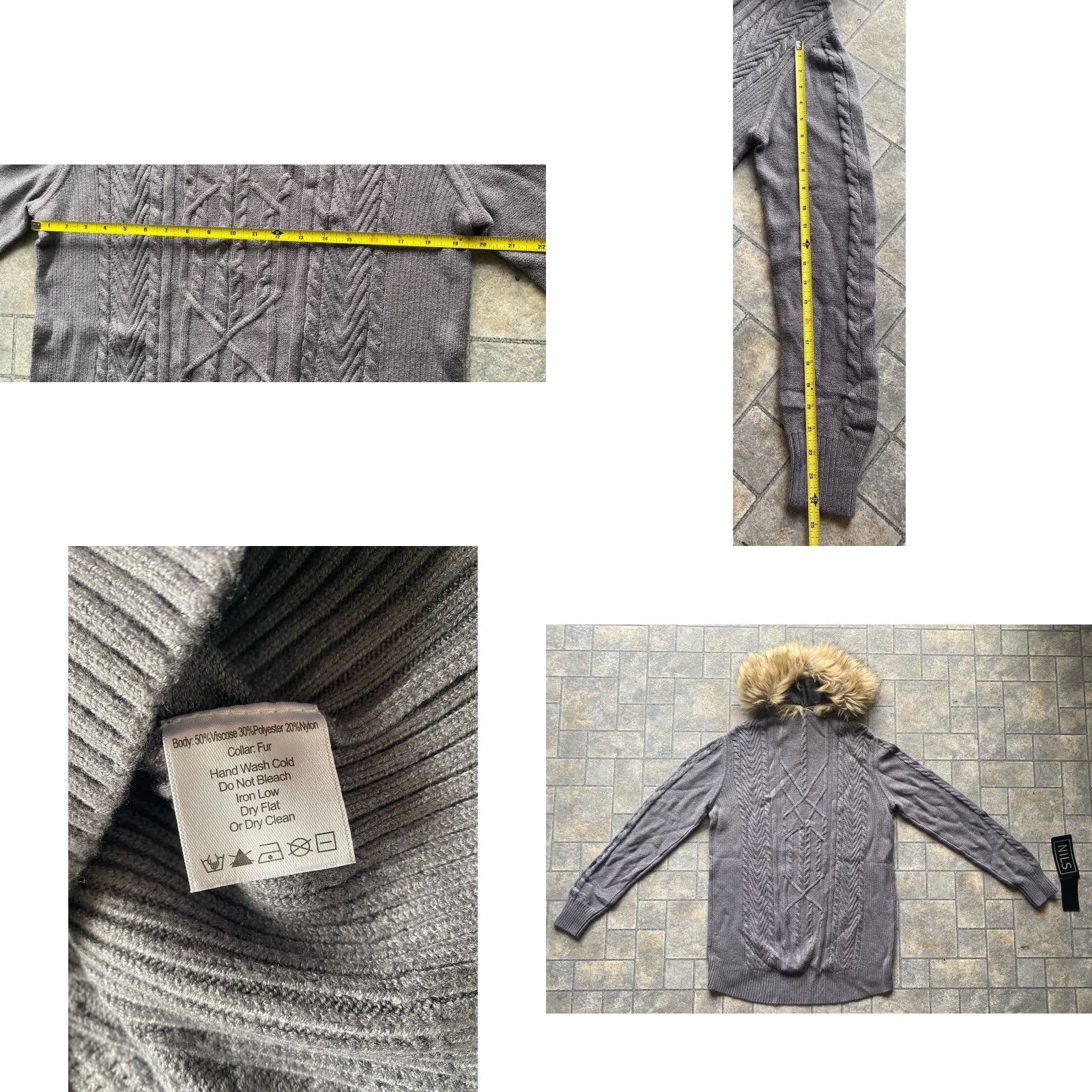 Vintage Nils WOMENS LARGE Francesca Sweater Removable Faux Fur Collar Pewter Heather NWT Size L / US 10 / IT 46 - 9 Thumbnail