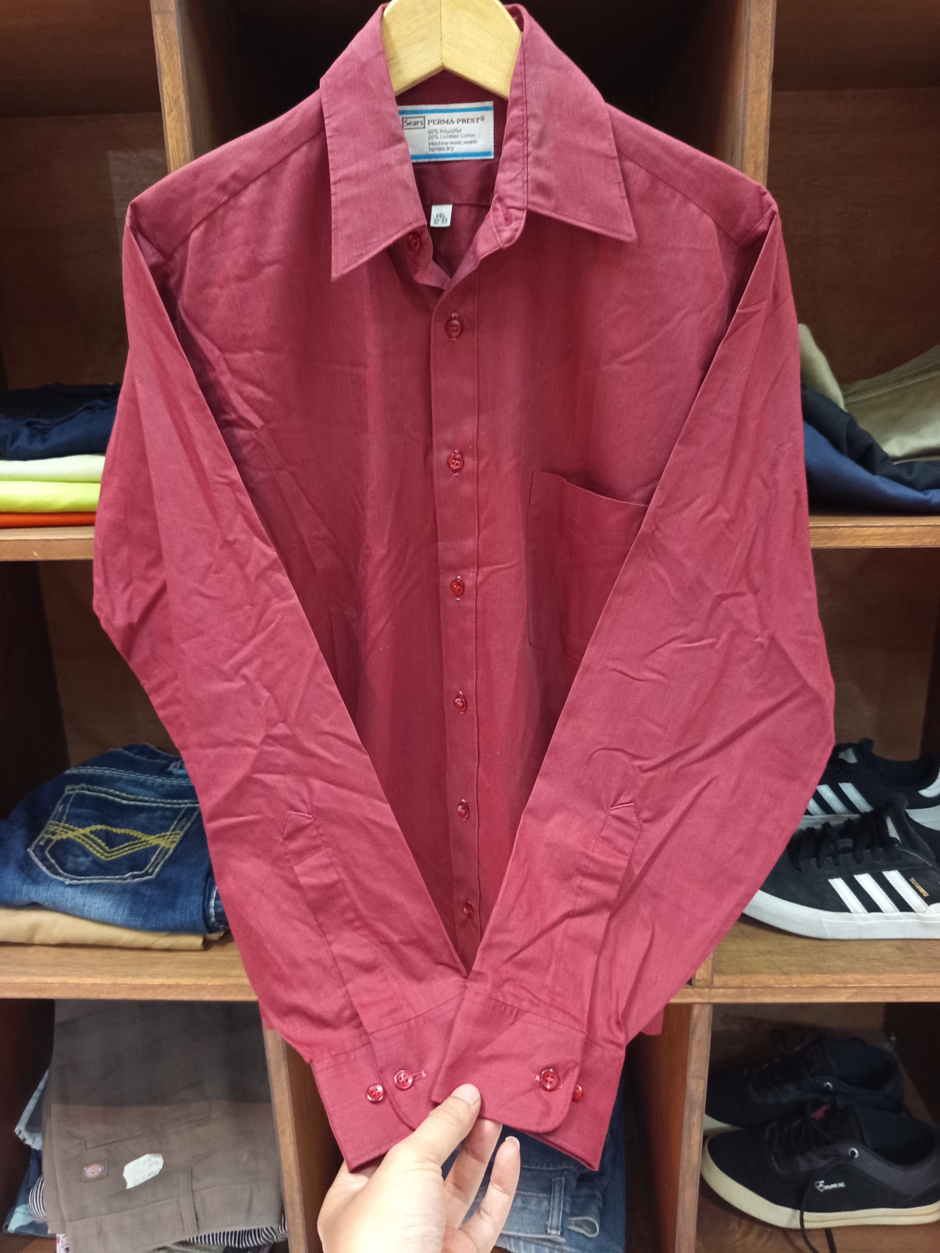 Sears 1970s Sears Perma Prest Burgundy Shirt Size US M / EU 48-50 / 2 - 2 Thumbnail