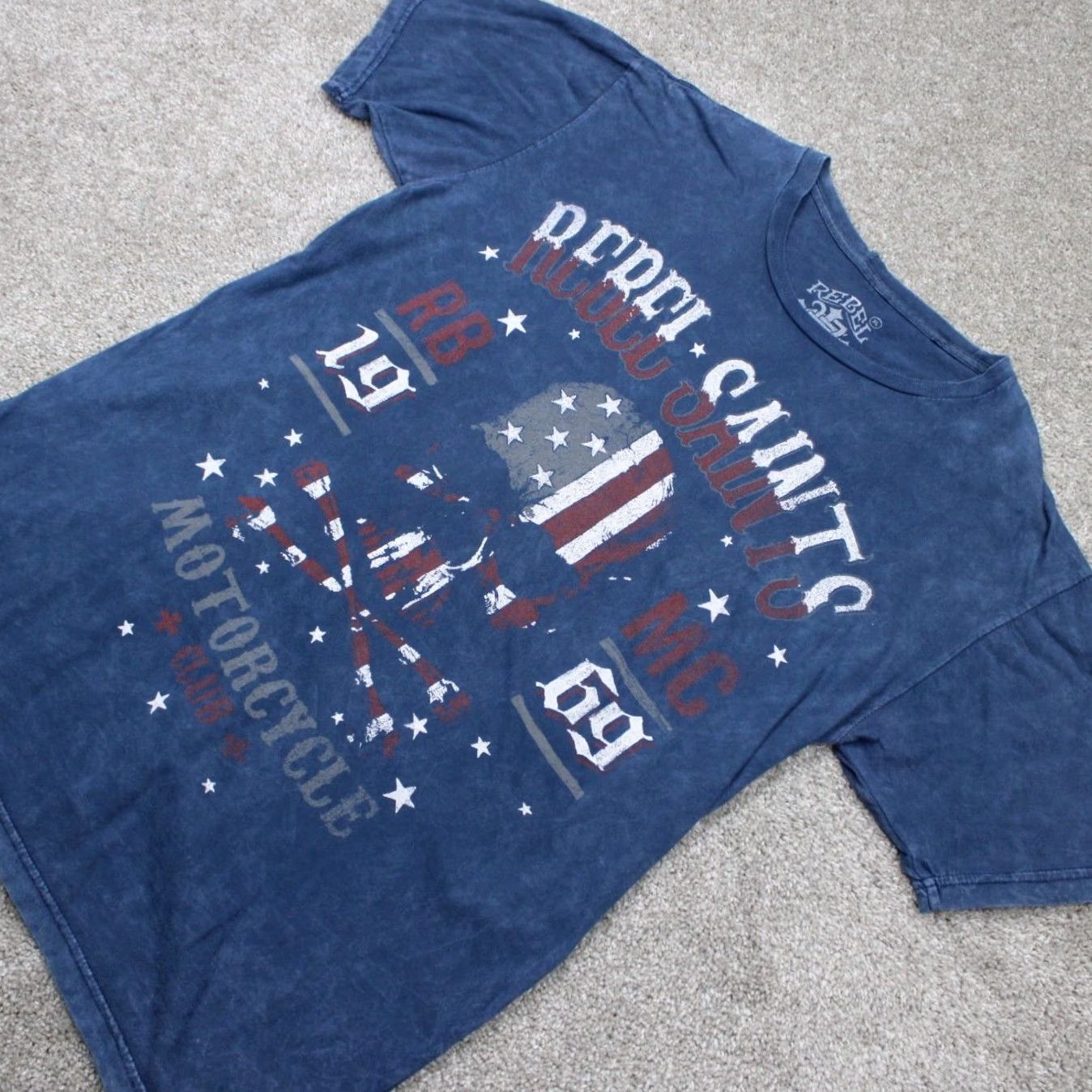 Vintage Rebel Saints Shirt Adult XL Blue Motorcycle Graphic Print S/S T-Shirt Motorcycle Theme Size US XL / EU 56 / 4 - 3 Thumbnail