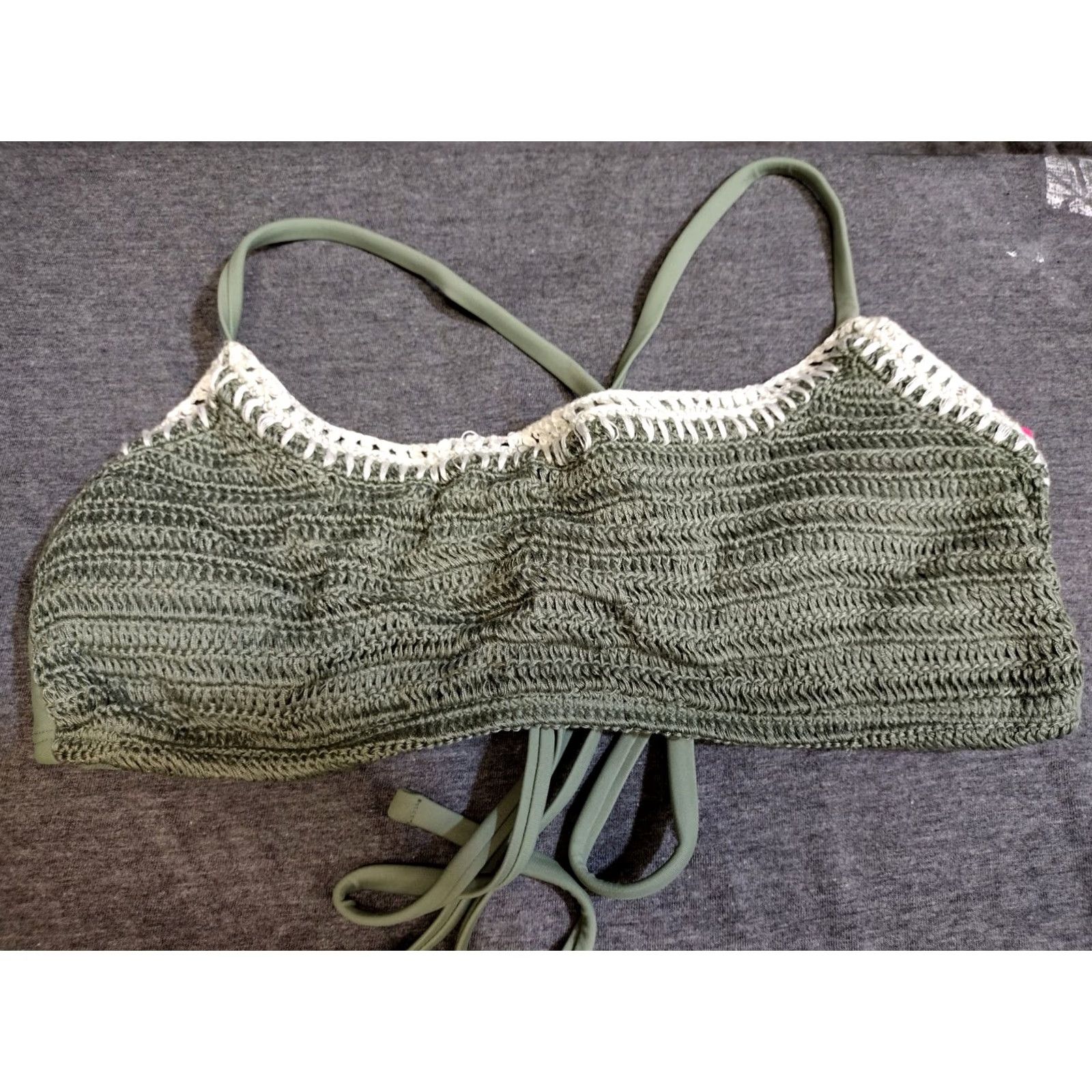Vintage Xhilaration Bralette Bikini Top XS? XL? Sage Green Crochet Solid One Size Top Women XL Beach Size XL / US 12-14 / IT 48-50 - 2 Thumbnail