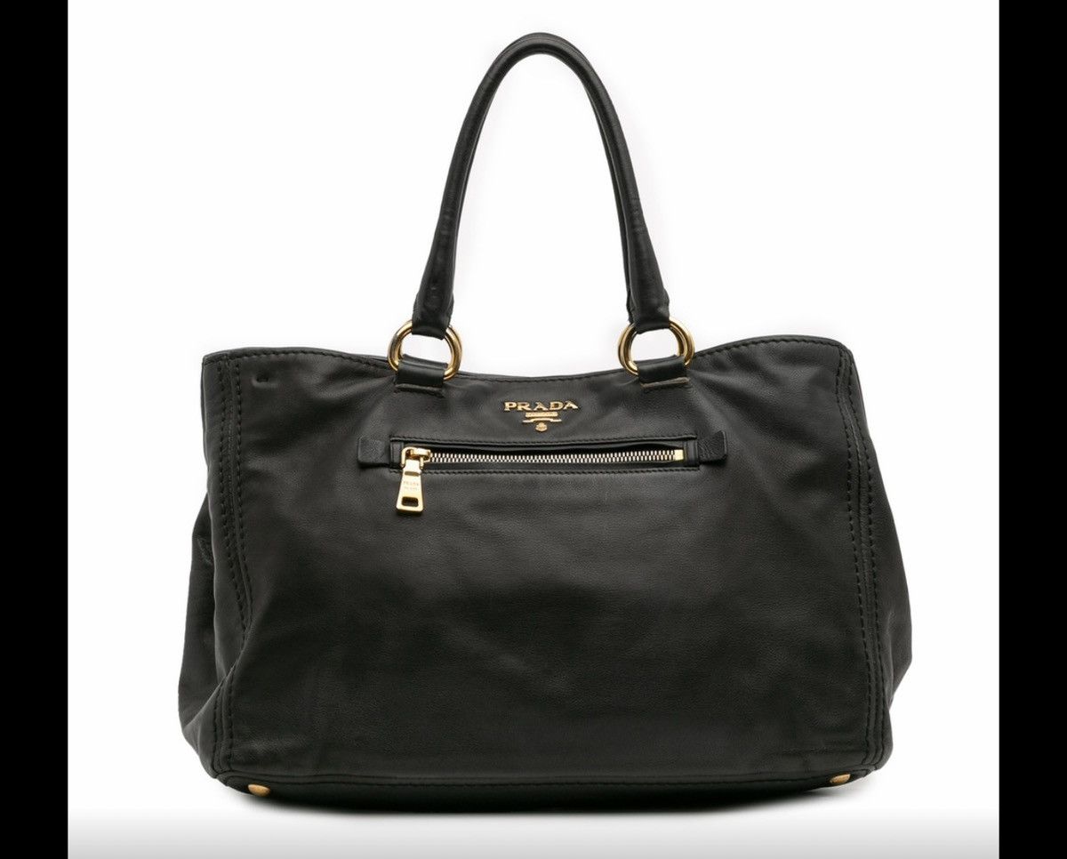 Prada Prada Black Vitello Soft Calf Front Pocket Tote Size ONE SIZE - 1 Thumbnail