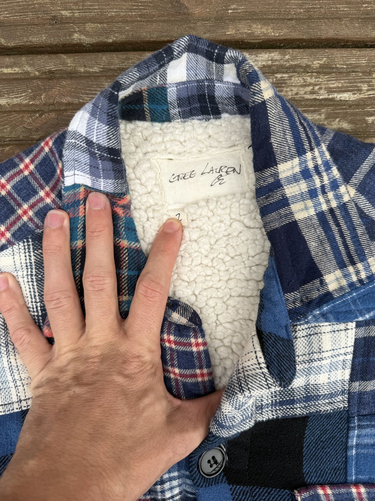 Greg Lauren Blue Plaid Scrapwoek Sherpa Lined Jacket Size US L / EU 52-54 / 3 - 4 Thumbnail
