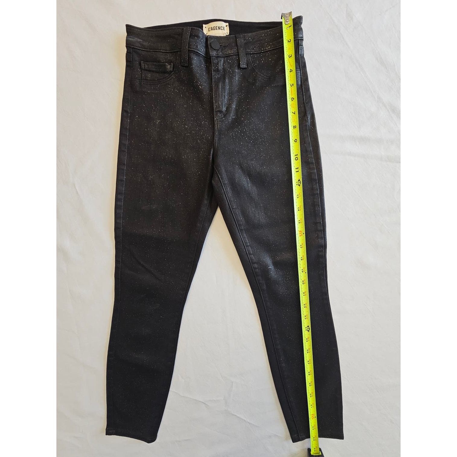 L'AGENCE EUC L'AGENCE Margot High Rise Noir Glitter Skinny Jeans 25 Size 25" / US 0 / IT 36 - 3 Thumbnail