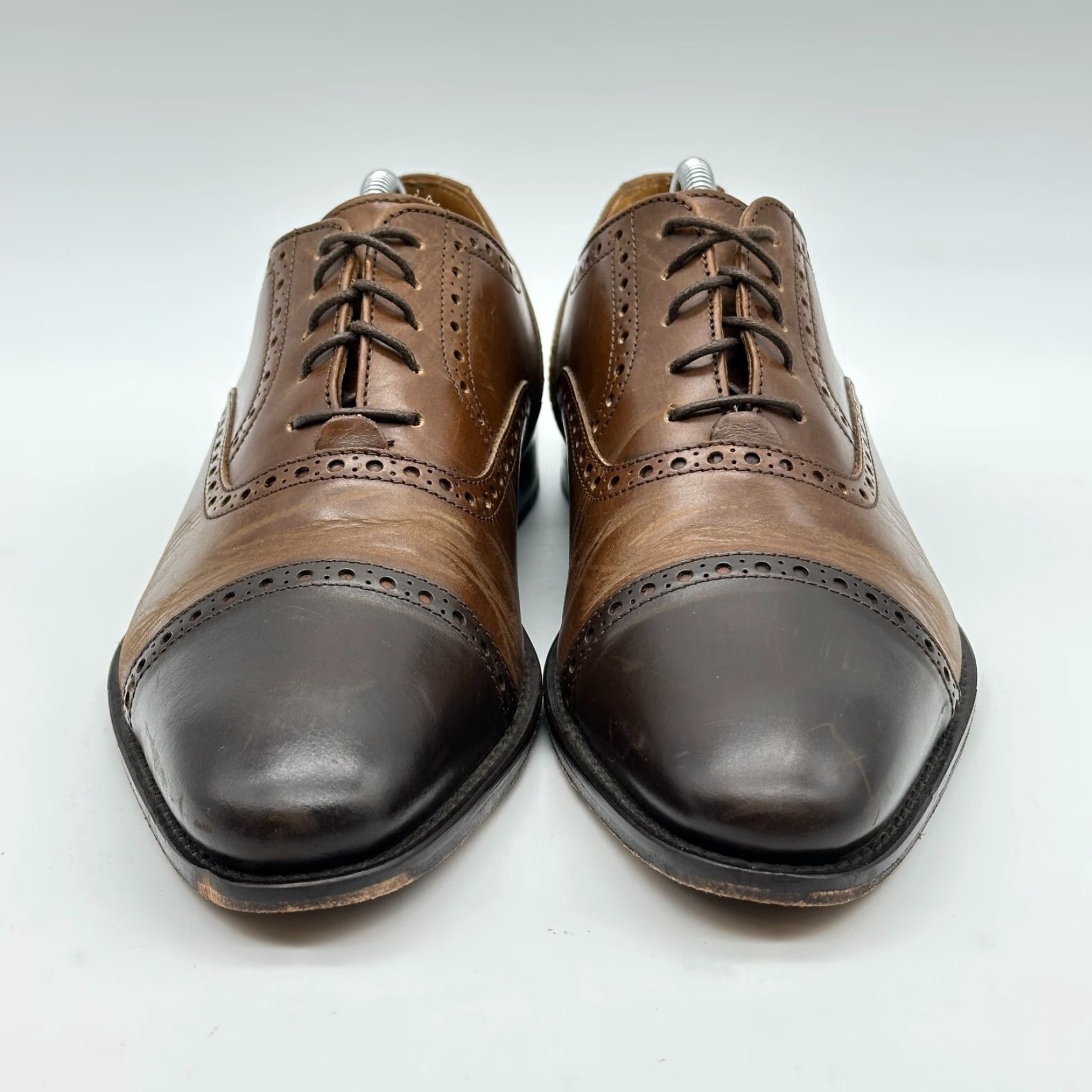 Vintage Paul Fredrick Cap Toe Oxford Mens 8.5 Brown Leather Brogue Made in Italy Dress Oxford Shoes Mens Brown Leather Cap Toe Oxford City Going Out 8.5 Mens Size ONE SIZE - 6 Thumbnail