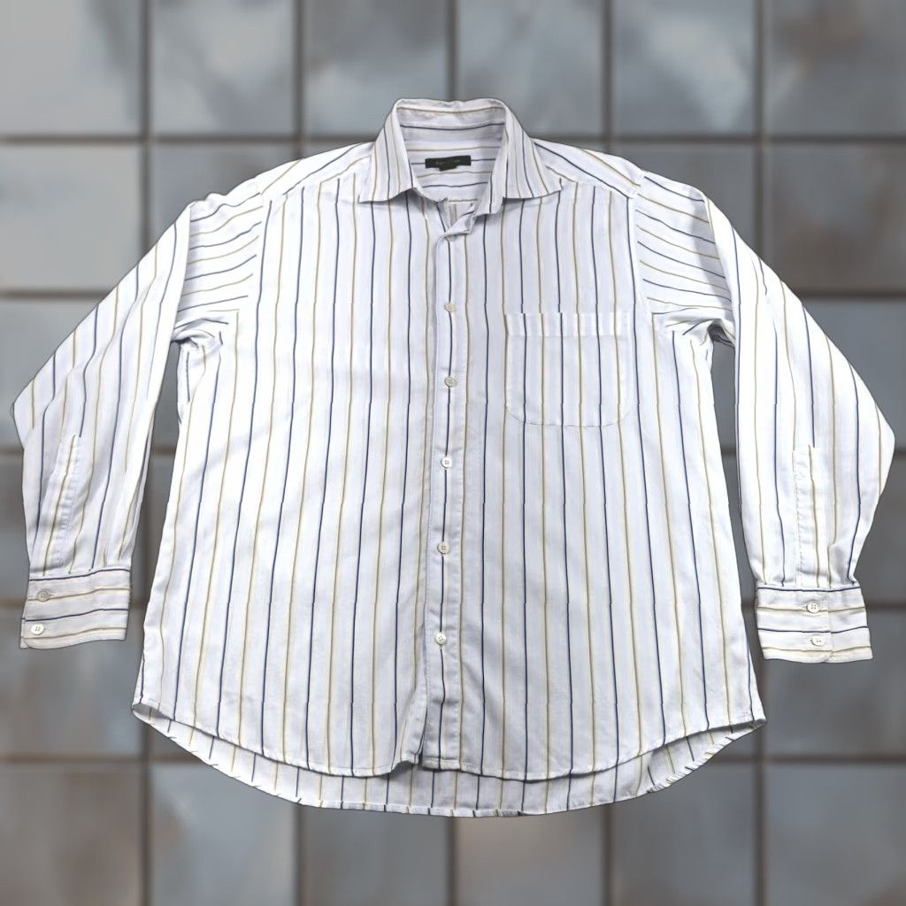 Ermenegildo Zegna Ermenegildo Zegna Button Up Shirt Mens Large White Stripe Long Sleeve Dress Shirt Size 42R - 1 Thumbnail