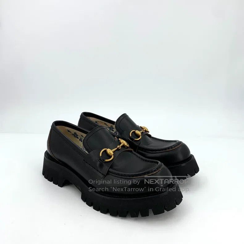 Gucci Black horse buckle thick-soled leather casual loafer