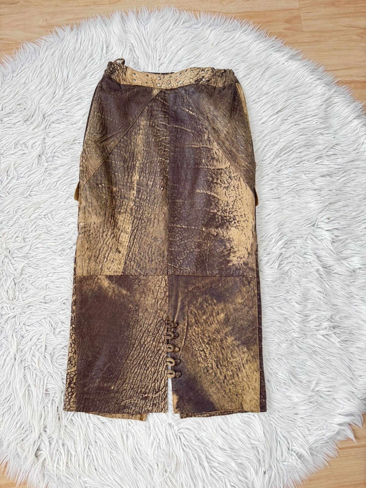 Other 100% leather skirt studs Patchwork Steampunk vintage slit M Size 27" / US 4 / IT 40 - 2 Thumbnail