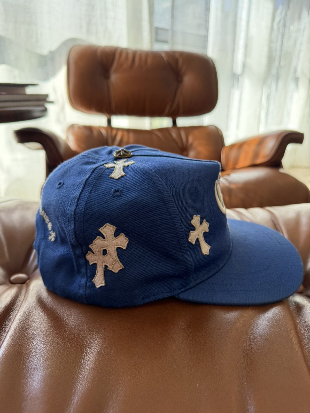 Chrome Hearts Chrome Hearts CH Snapback Hat - Blue W/ White Leather Patch Size ONE SIZE - 2 Thumbnail