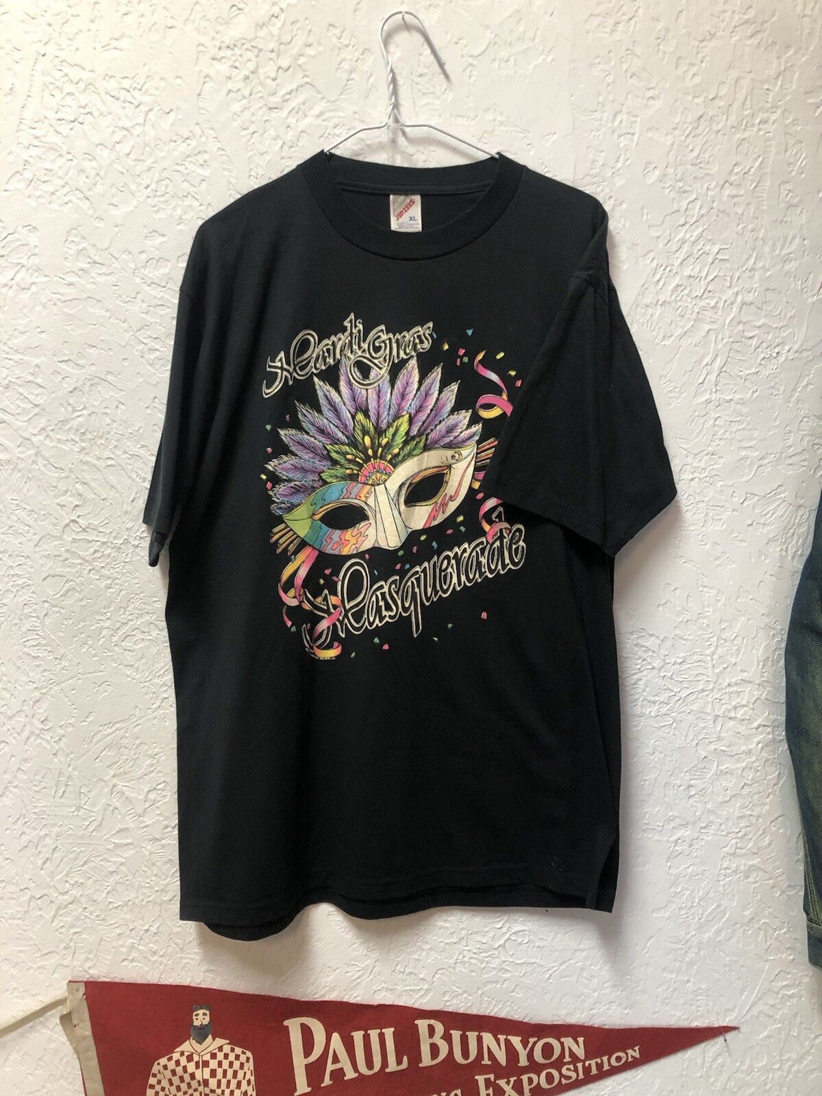 Vintage 80s Mardi Gras Masquerade T Shirt Jerzees Mask Black XL Size US XL / EU 56 / 4 - 1 Thumbnail