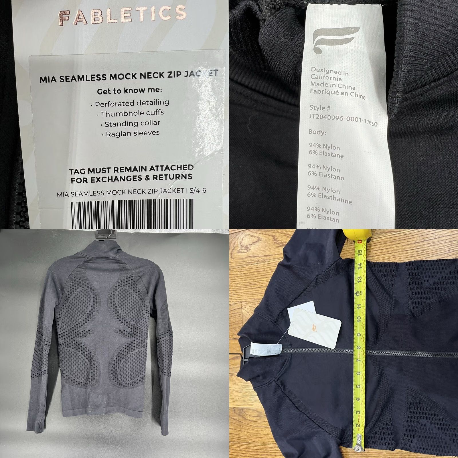 Fabletics Fabletics Women's Mia Mock Neck Jacket Zip Front Thumb Holes S Black Windbreaker Hooded Full Zip Packable Casual Travel Size S / US 4 / IT 40 - 8 Thumbnail