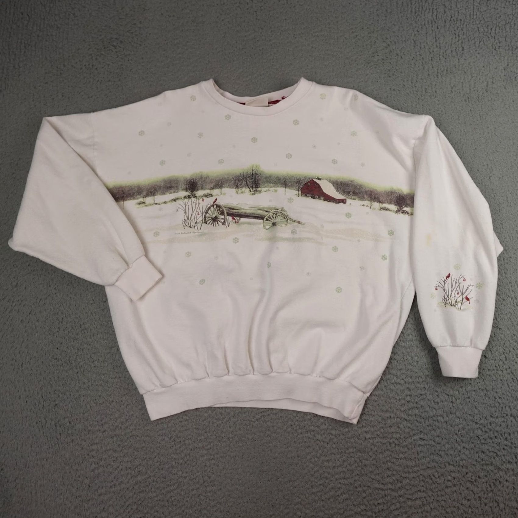 Vintage VINTAGE Art Unlimited Sportswear Sweatshirt Mens 2XL White Winter Barn Cardinal Graphic Print Crew Neck Pull over Size US XXL / EU 58 / 5 - 2 Thumbnail