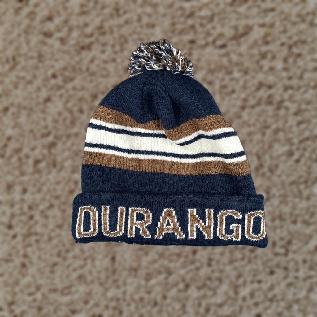 Durango Dimco Apparel Beanie Adult One Size Blue Brown Stripe Knit 100% Polyester Pom Hat/Cap Mens Womens Unisex Outdoors Ski Colorado Durango Beanie Toque Size ONE SIZE - 1 Thumbnail