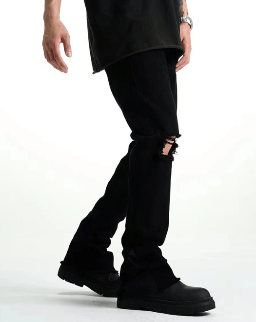Japanese Brand × Jean Vintage high street slim straight black ripped jeans Size US 32 / EU 48 - 3 Thumbnail