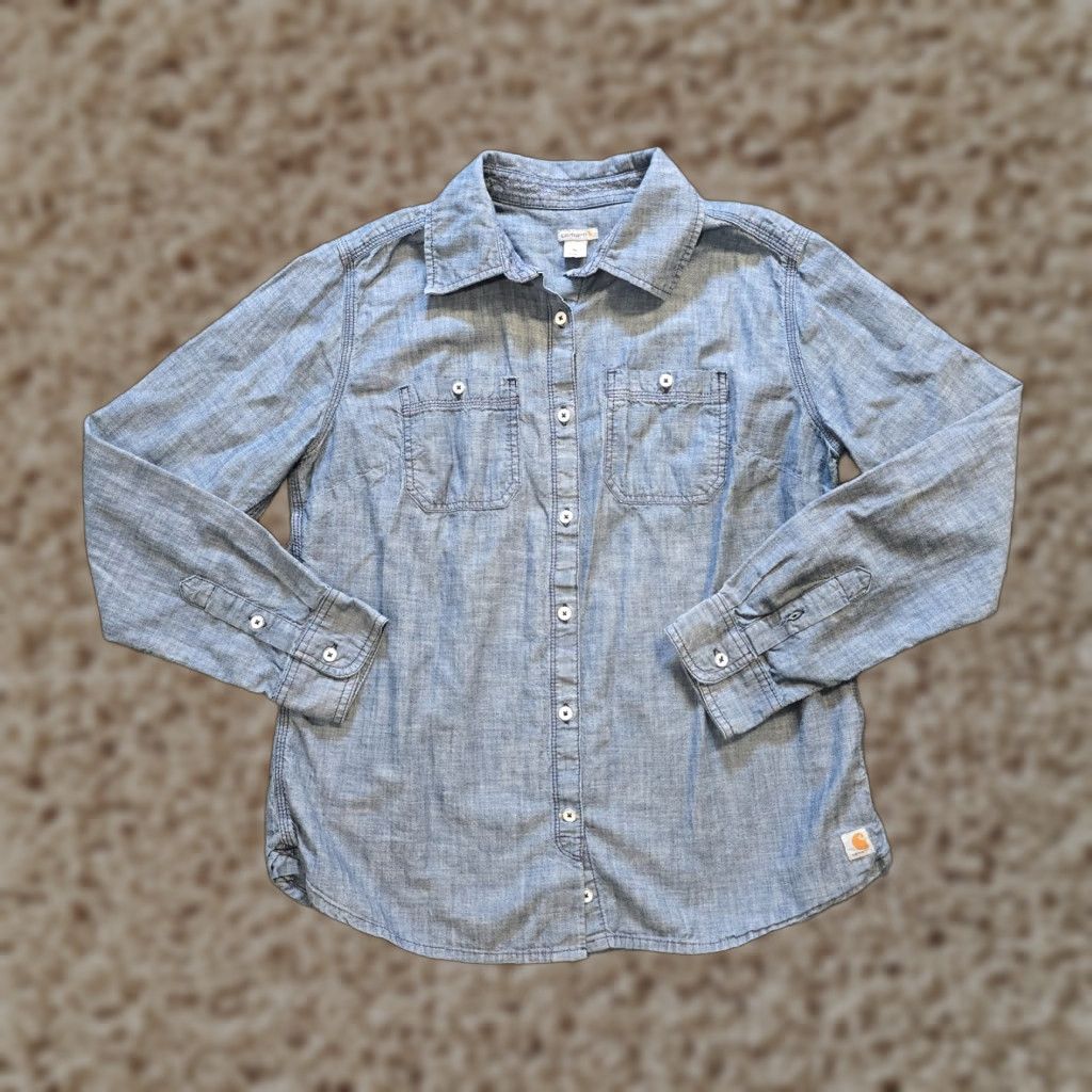 Carhartt Carhartt Top Womens Medium Blue Denim Button Up Long Sleeve Casual Shirt Size M / US 6-8 / IT 42-44 - 1 Thumbnail
