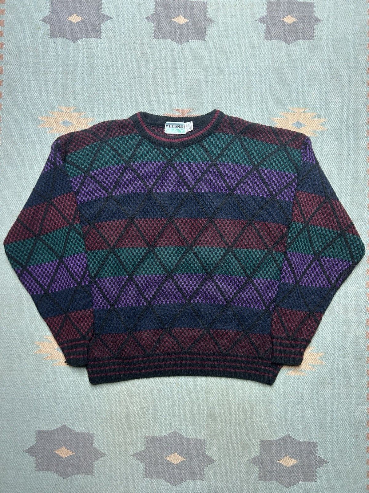 Vintage Vtg 90s acrylic knit sweater geometric diamonds USA large Size US L / EU 52-54 / 3 - 1 Thumbnail