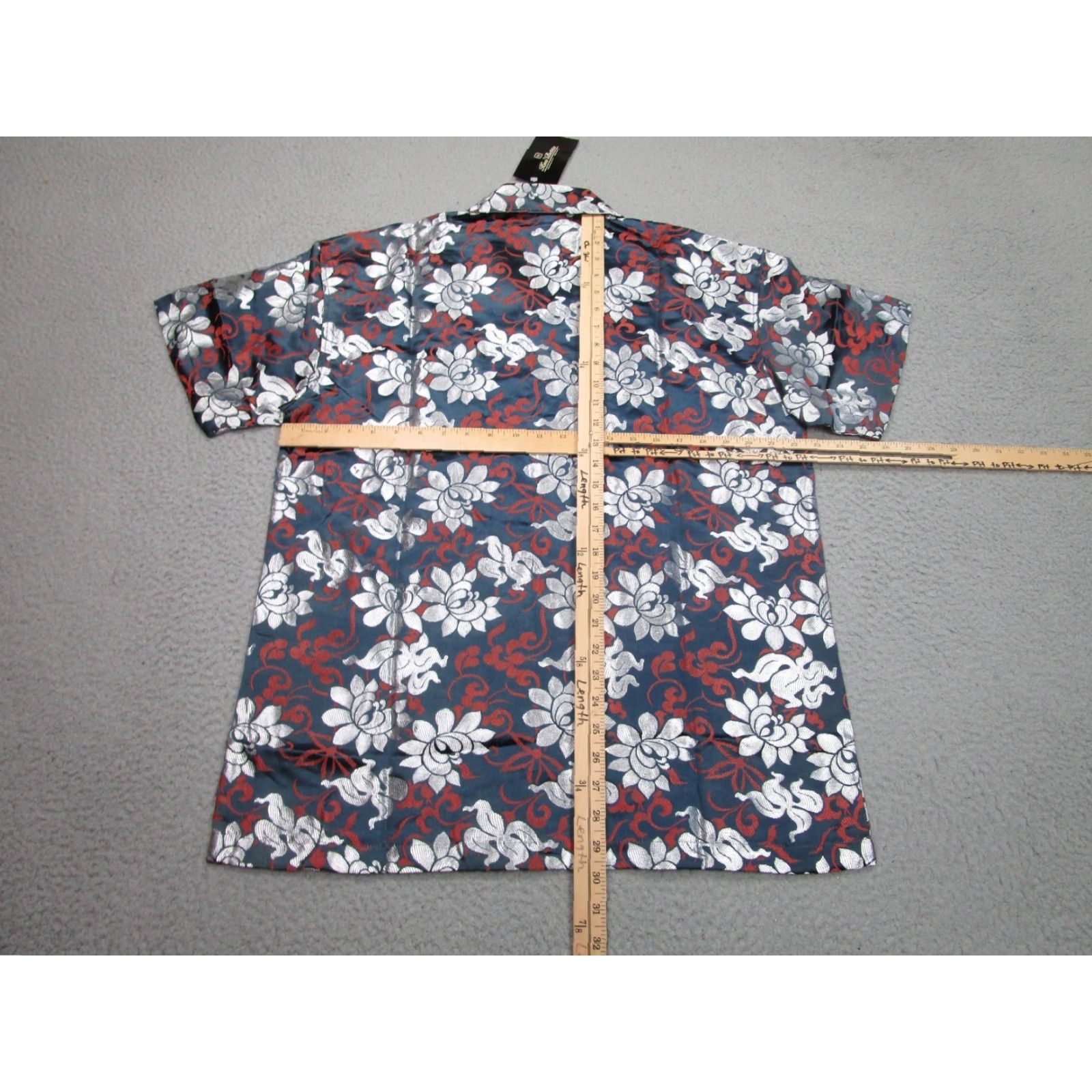 Gloverall VINTAGE Kno Betta Shirt Blue Floral Flowers Metallic Satin y2k All Over mens M Size US M / EU 48-50 / 2 - 6 Thumbnail
