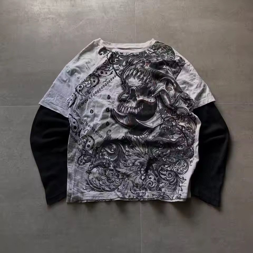 Japanese Brand Y2K Gothic style Thorn Totem Printing Retro Long Sleeves T Size US XXL / EU 58 / 5 - 1 Thumbnail