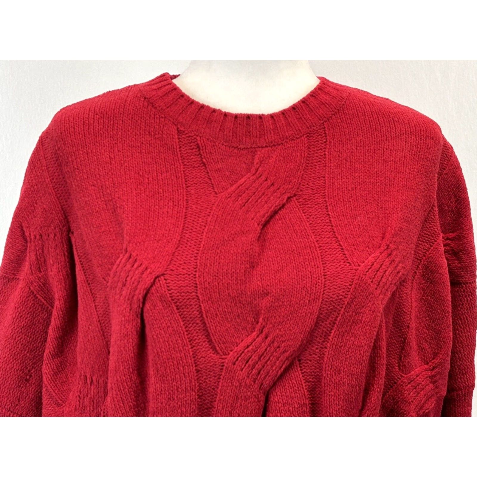 J. Jill J. Jill Chenille Sweater Women 2X Plus Red Cable Knit Crewneck Soft Stretch Size XXL / US 16-18 / IT 52-54 - 5 Thumbnail
