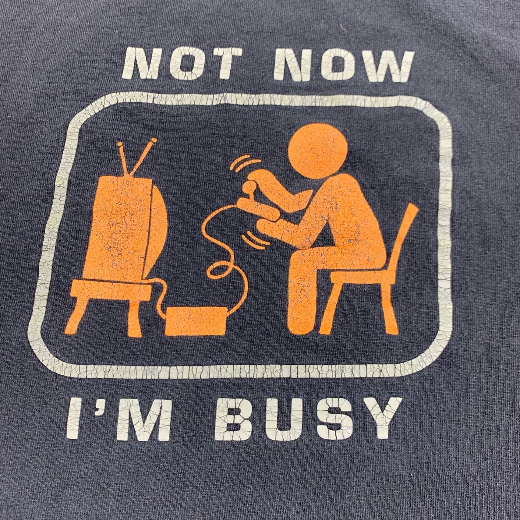 Vintage VINTAGE Funny Gamer T-Shirt Men's Large Black Crew Neck Short Sleeve 90s Not Now I’m Busy Cartoon Mens Size US L / EU 52-54 / 3 - 3 Thumbnail