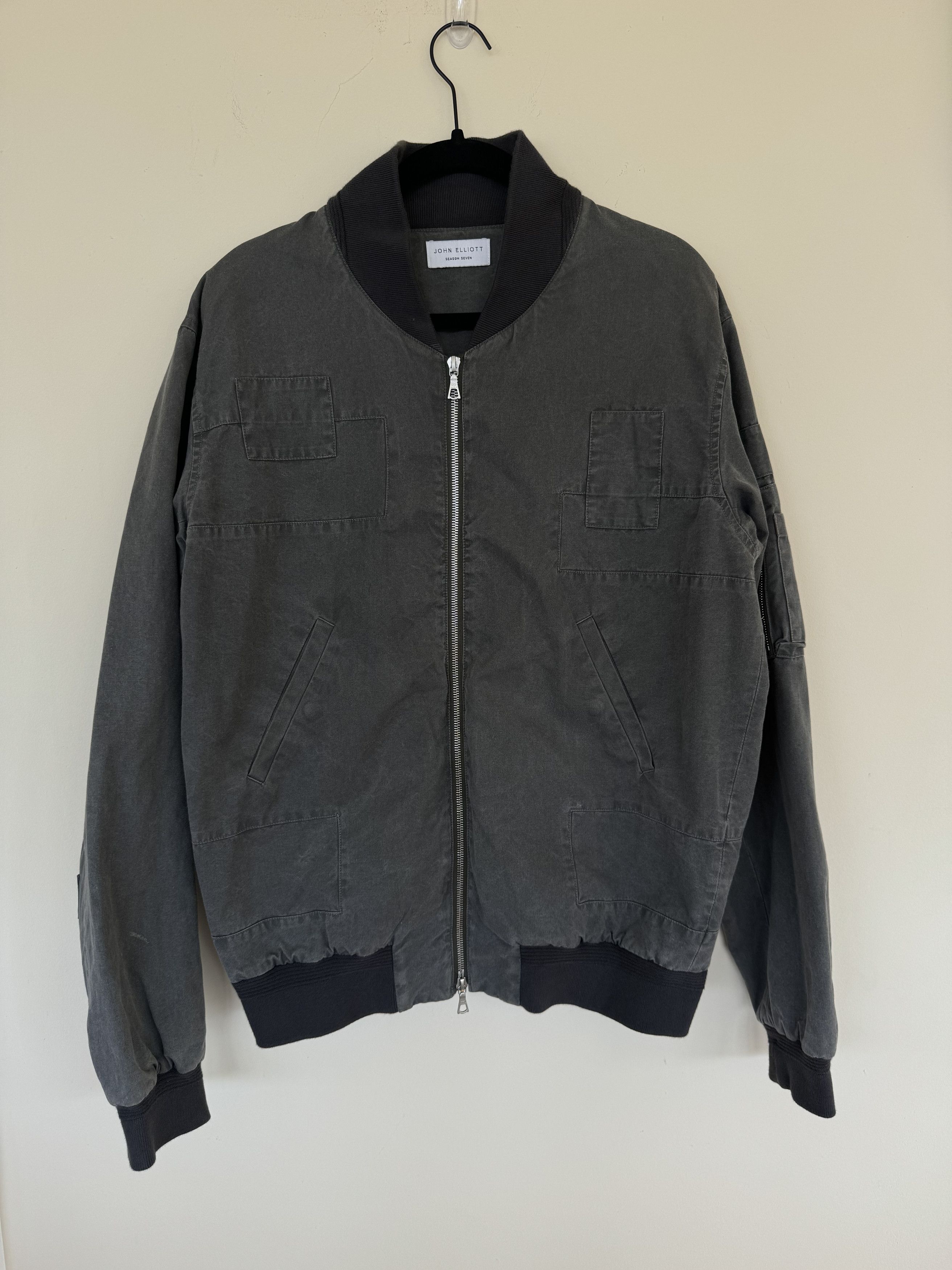 image of John Elliott Patchwork Bomber Jacket in Grey, Men's (Size Large)