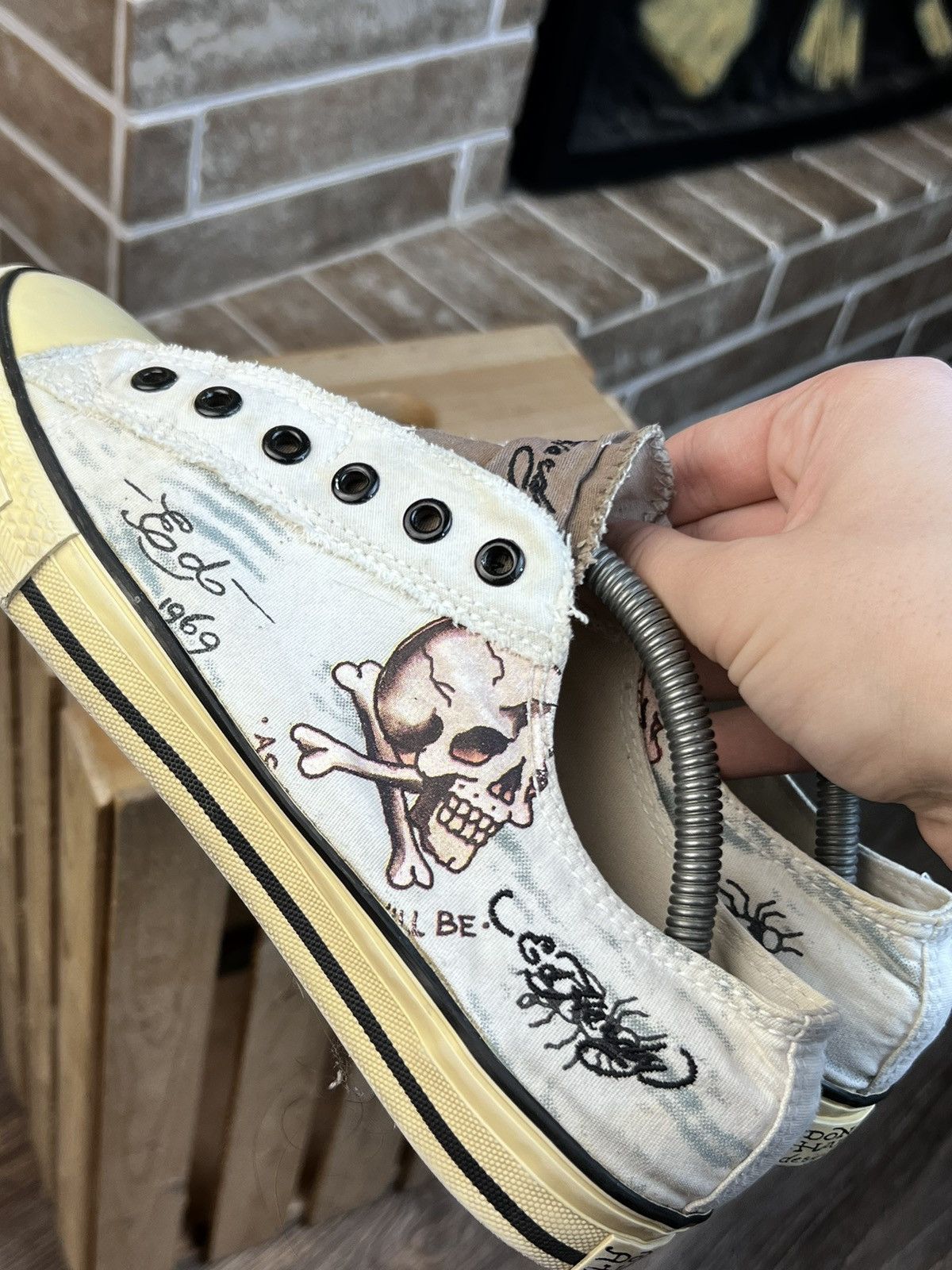 Christian Audigier × Ed Hardy × Vintage Ed Hardy Vintage Skulls Woman’s Beige Shoes Size US 8 / IT 38 - 6 Thumbnail