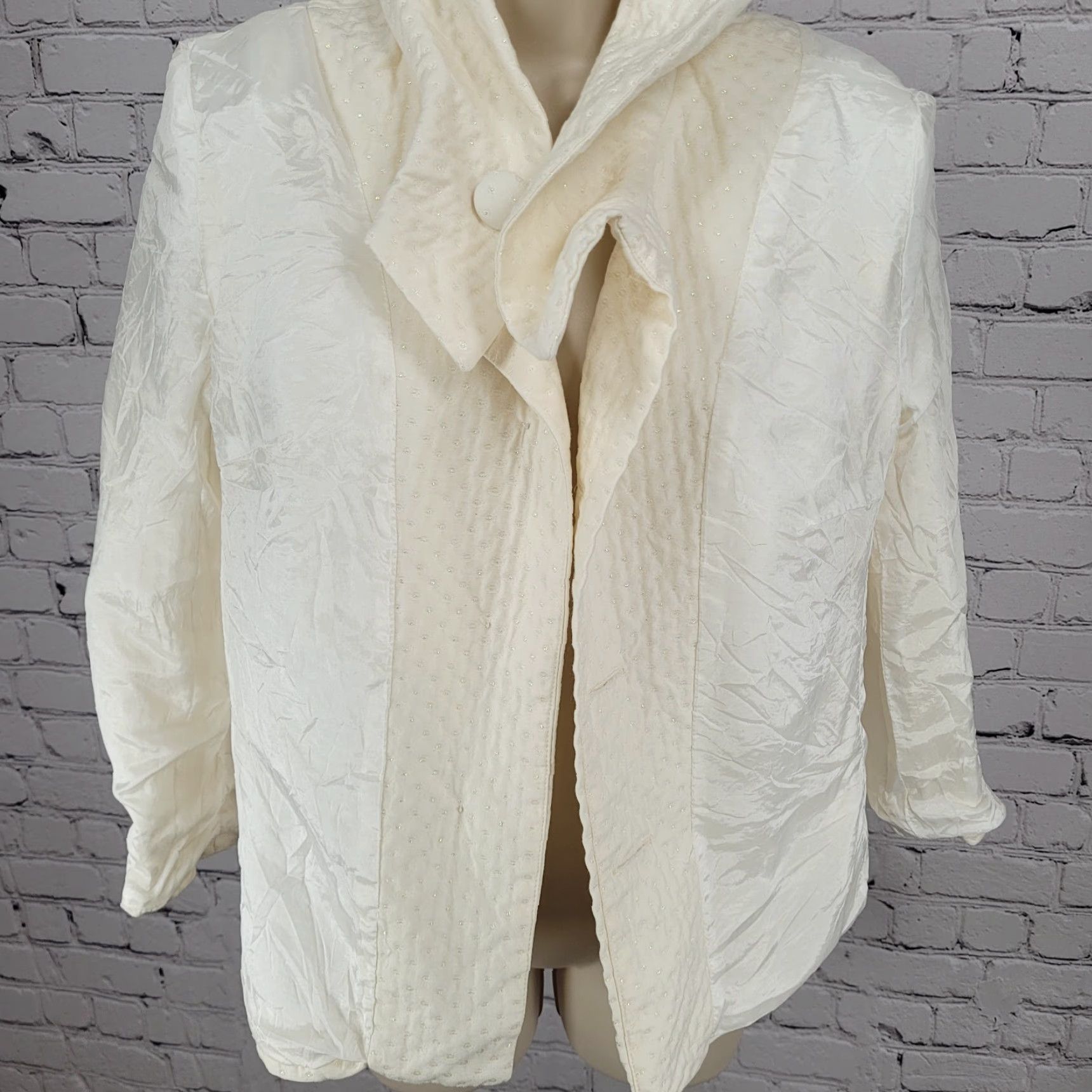 Vintage VINTAGE Citrine Jacket Women Size 10 Ivory Glitter Button Closure Lined Canada Classic Size L / US 10 / IT 46 - 6 Thumbnail