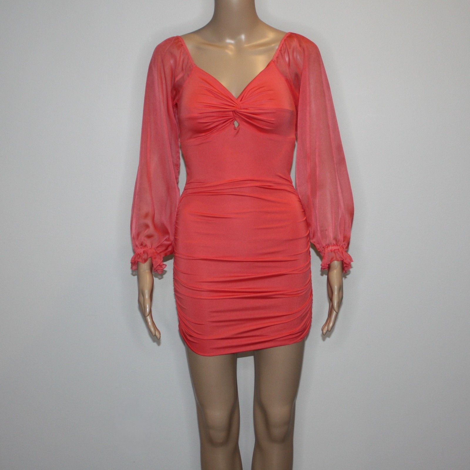 Other Lucy in the Sky Denise Chiffon Sheer Sleeve Dress in Coral Size XS / US 0-2 / IT 36-38 - 2 Thumbnail