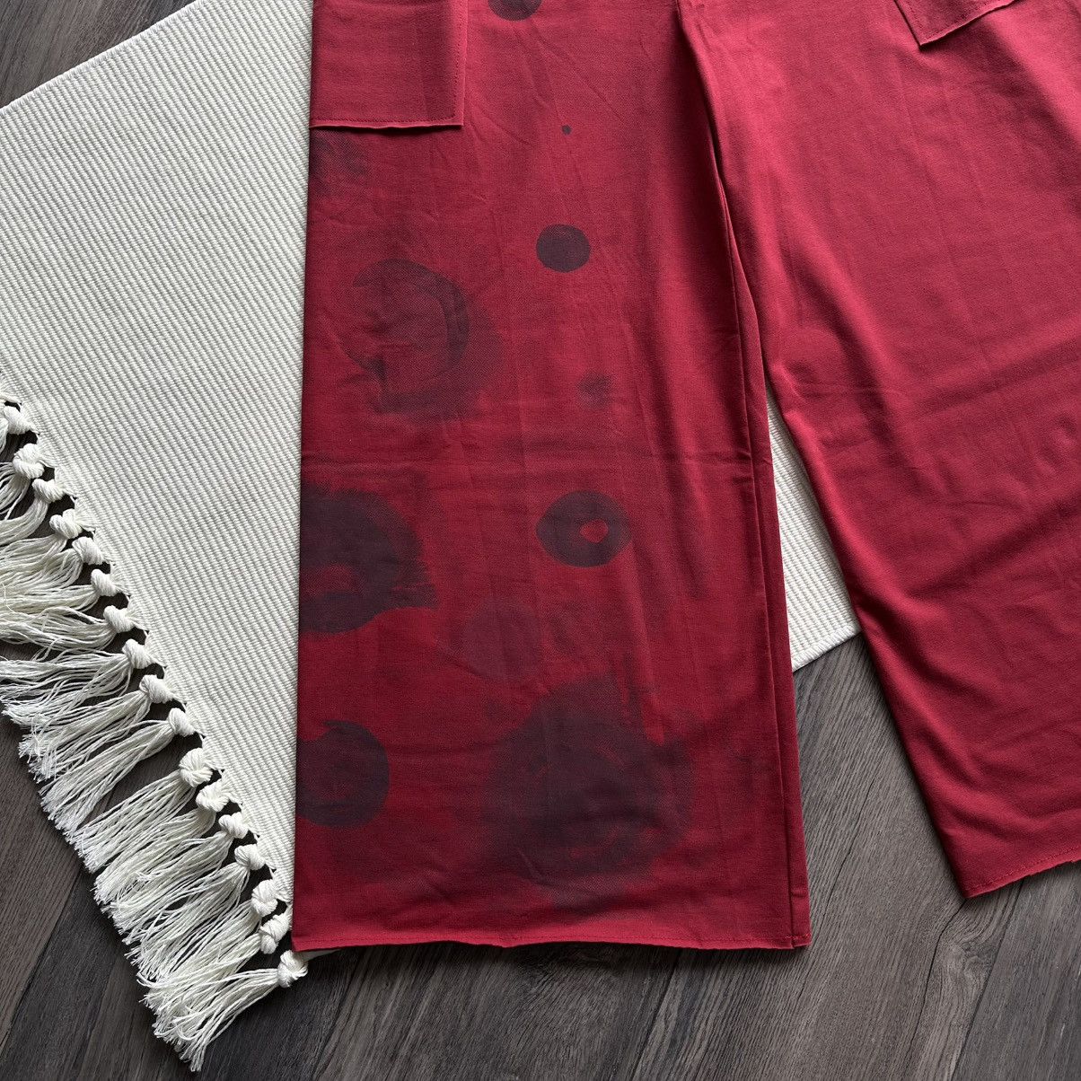 Other KEDZIOREK Wide Leg Red Pants with Abstract / Floral Print Size 28" / US 6 / IT 42 - 2 Thumbnail