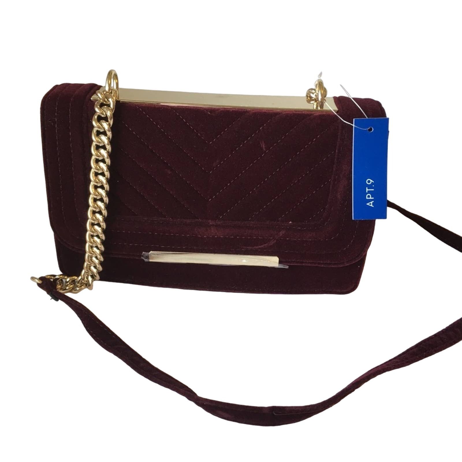 Apt 9 Apt. 9 Velvet Crossbody Bag, Wine W/ Gold Tone Chain New in Red, Women's