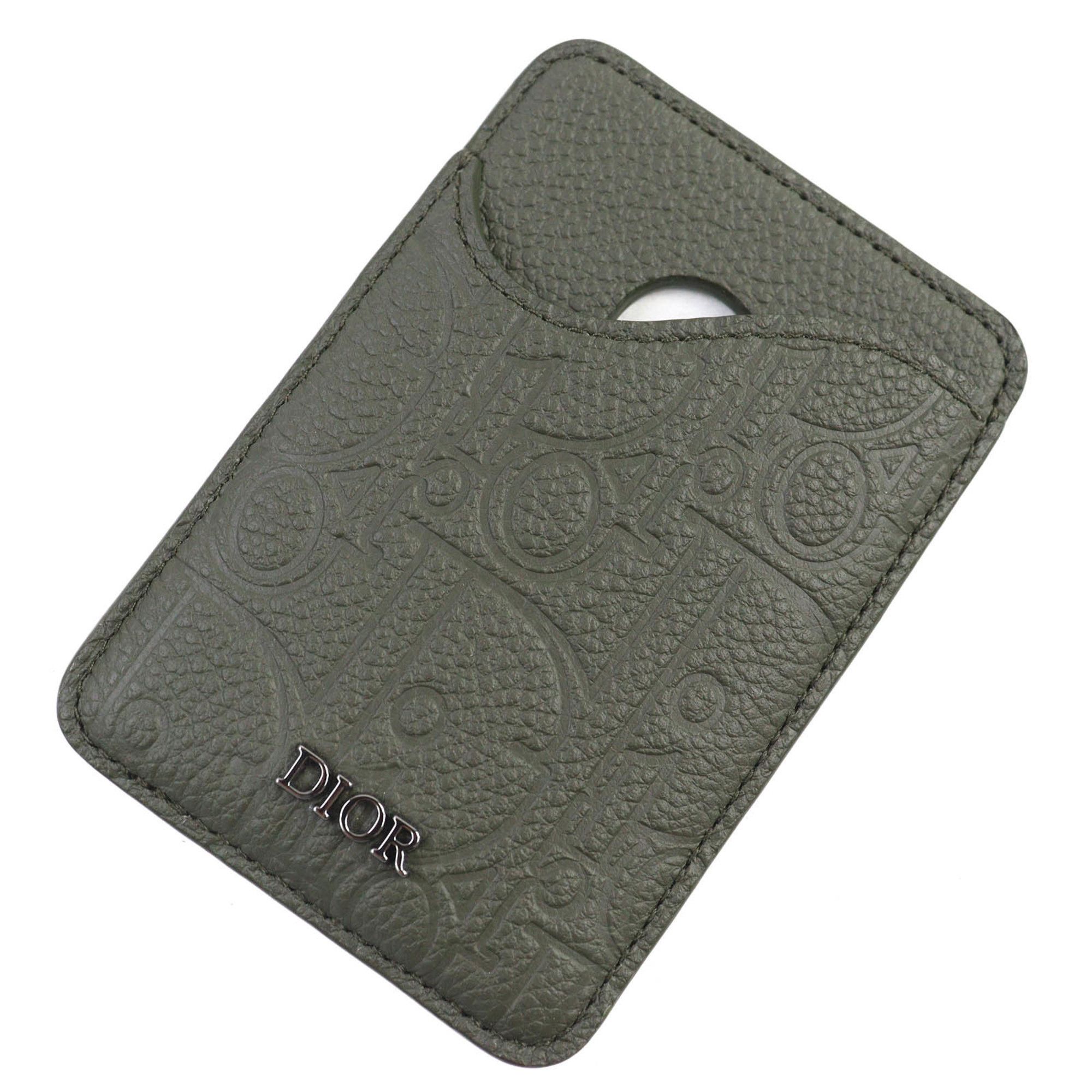 Dior Christian Dior DIOR SADDLE Logo Magnet Gravity Leather Card Holder/Card Case, Khaki, with Dust Bag, Made in Italy, Women's, 2ADCH168FLG Size ONE SIZE - 1 Thumbnail
