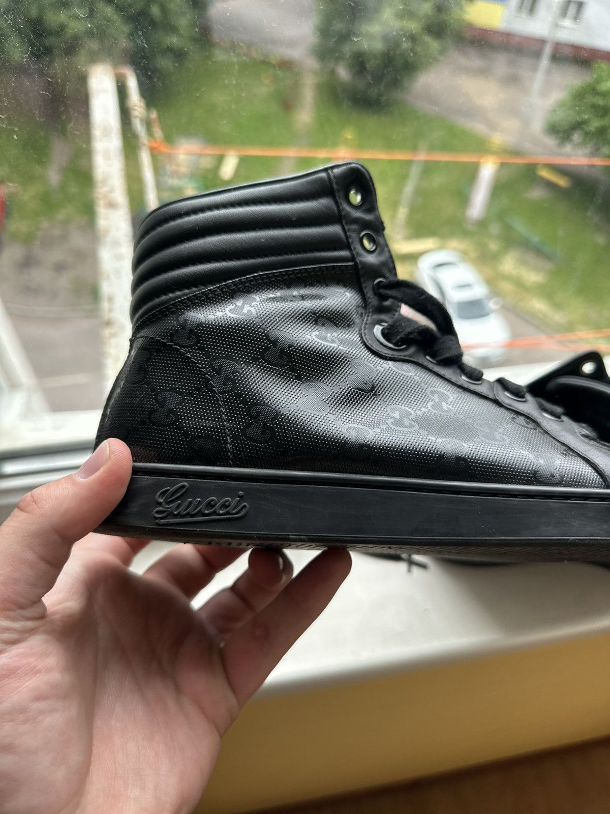 Gucci Gucci GG Imprime Black Monogram Leather High Top Sneakers Size US 7.5 / EU 40-41 - 4 Thumbnail
