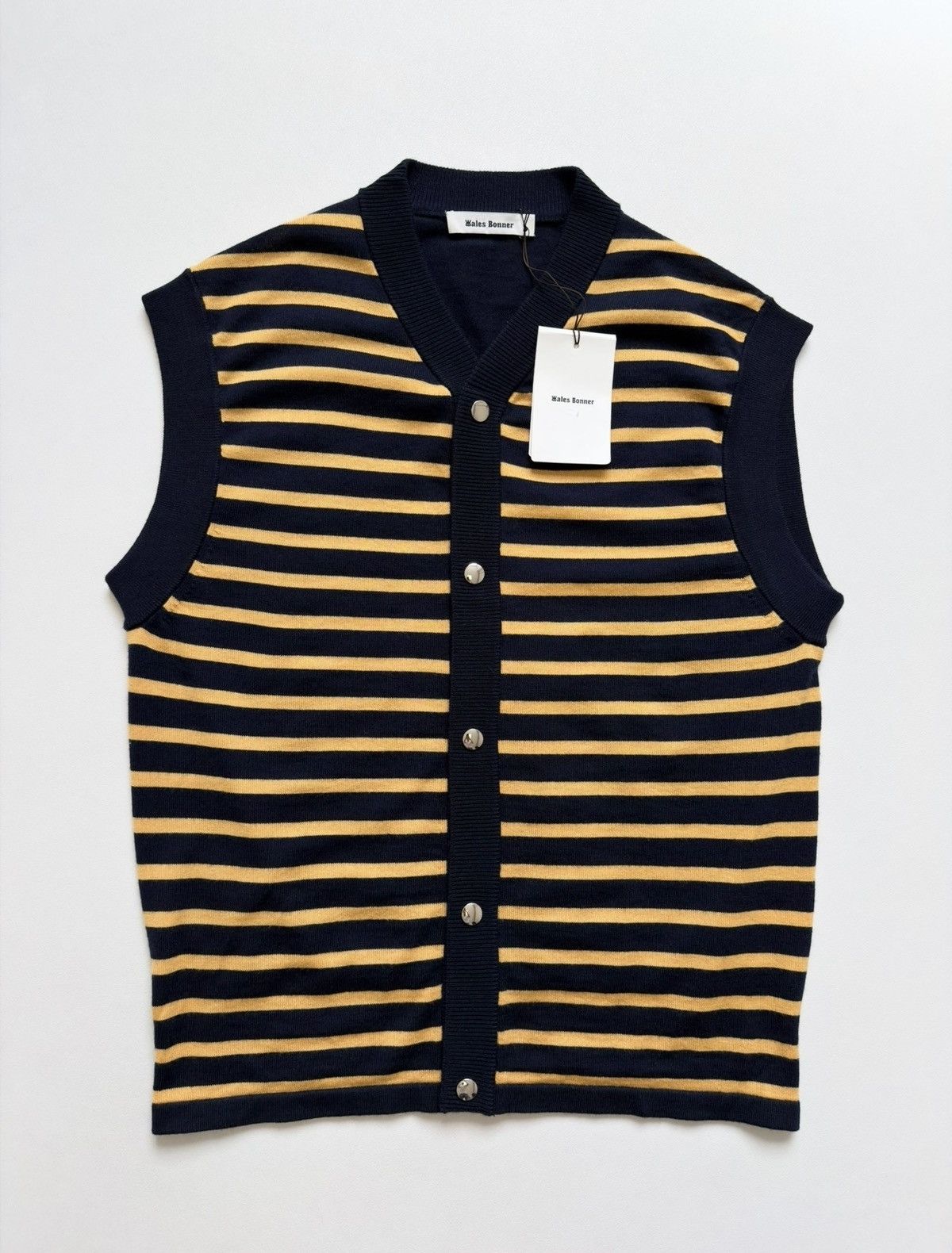 Wales Bonner ‘Kamau’ Blue/Yellow Striped Wool Cardigan Size US M / EU 48-50 / 2 - 2 Thumbnail