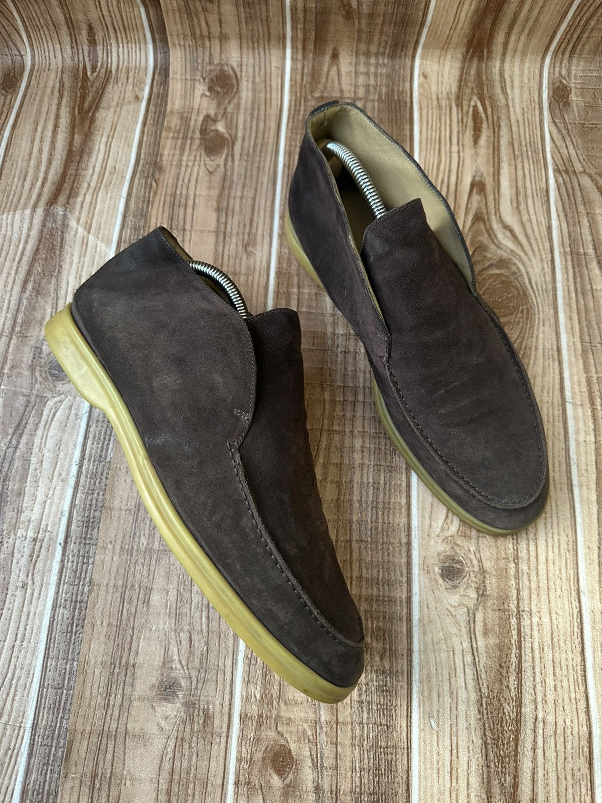 Loro Piana Dark Brown Open Walk Suede Loafers