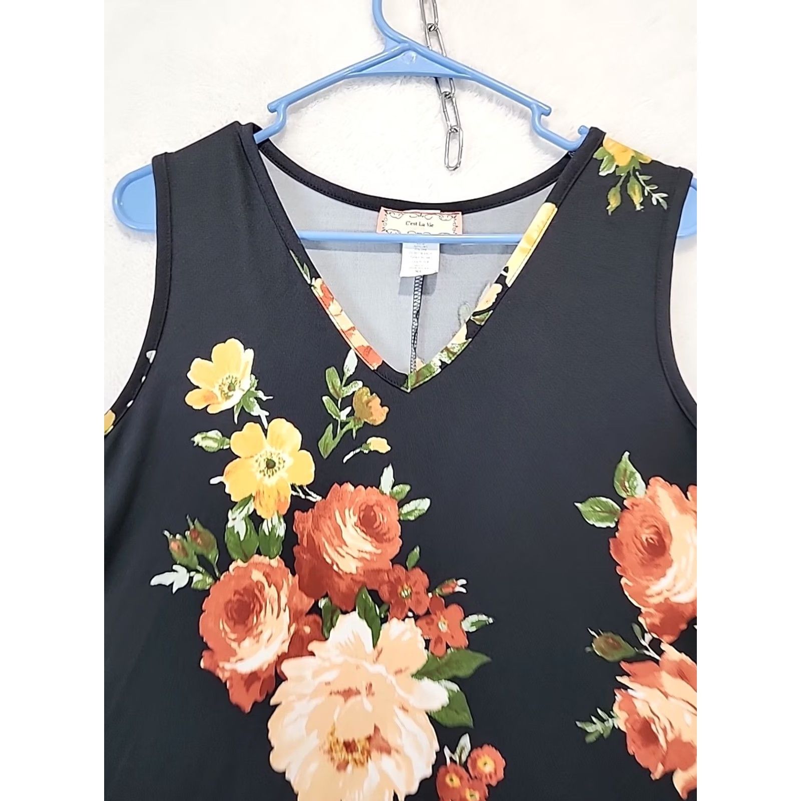 Vintage VINTAGE C'est La Vie Tank Top Women XL Black Floral A Line Swing Tunic V-Neck Shirt Size XL / US 12-14 / IT 48-50 - 2 Thumbnail