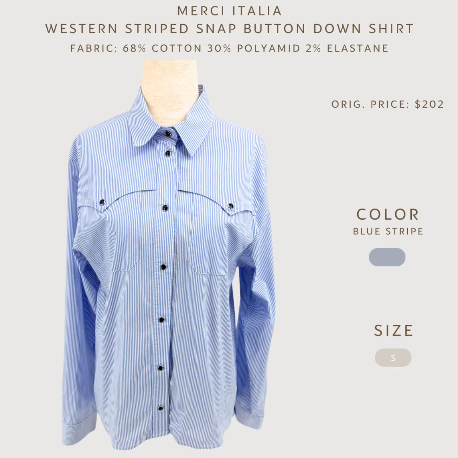 Other Merci Italia Western Snap Button Down Shirt Blue Stripe S Size S / US 4 / IT 40 - 2 Thumbnail